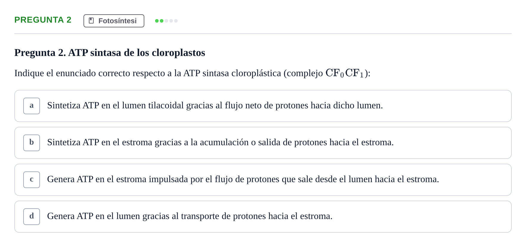 Enunciado: Pregunta 2 · Bioquímica UDL Examen de Bioquímica: Bloque 3