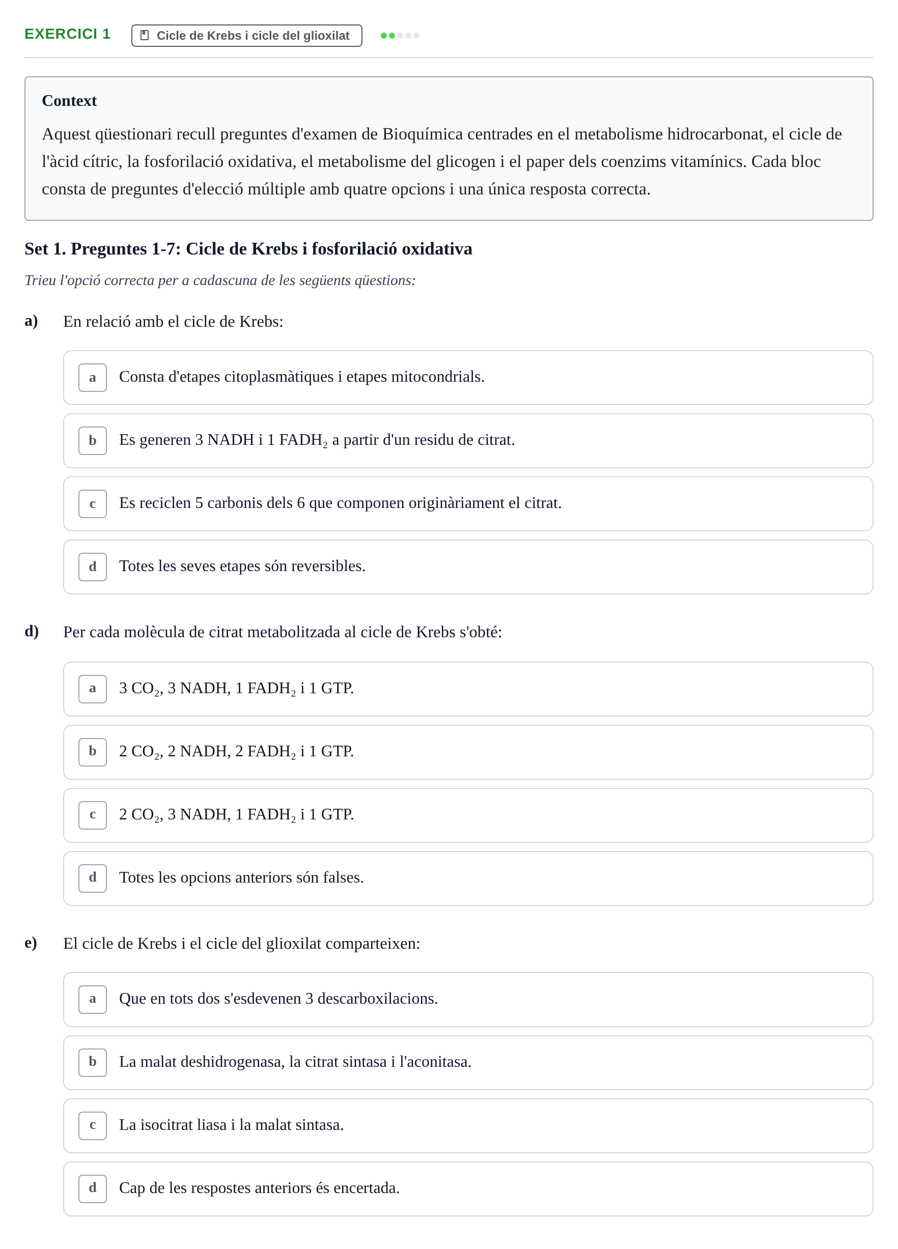 Enunciado: Ejercicio 1 - Cicle de Krebs i cicle del glioxilat · Bioquímica UDL Recopilatori d'Exàmens: Metabolisme i Bioenergètica