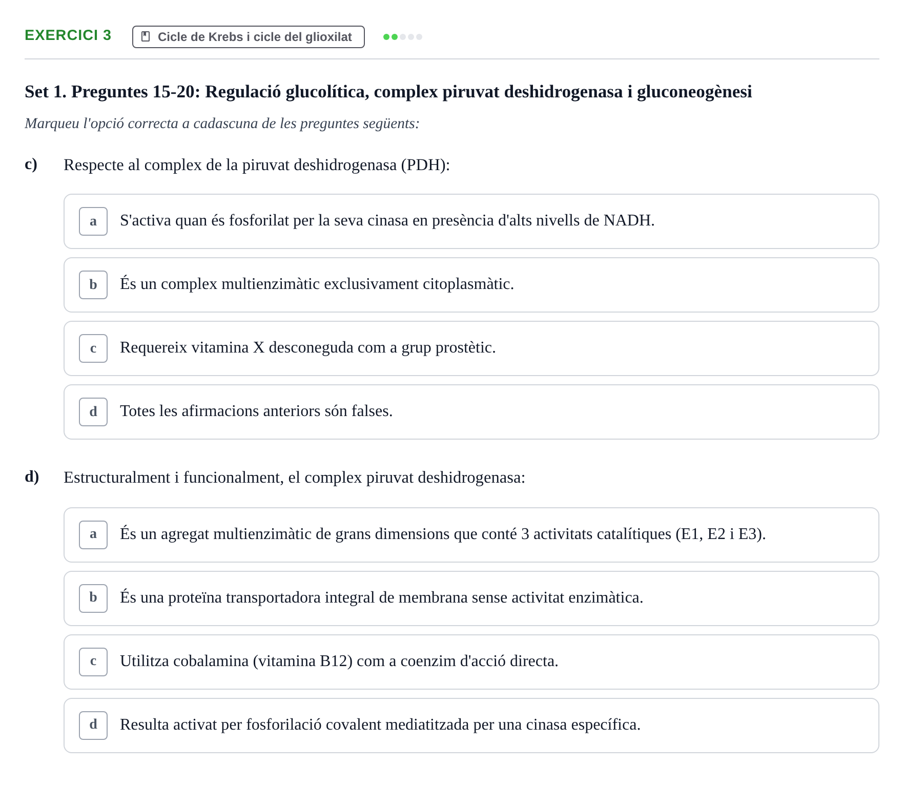 Enunciado: Ejercicio 3 - Cicle de Krebs i cicle del glioxilat · Bioquímica UDL Recopilatori d'Exàmens: Metabolisme i Bioenergètica