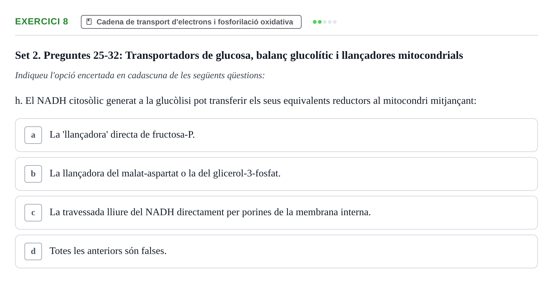 Enunciado: Ejercicio 8 - Cadena de transport d'electrons i fosforilaci… · Bioquímica UDL Recopilatori d'Exàmens: Metabolisme i Bioenergètica