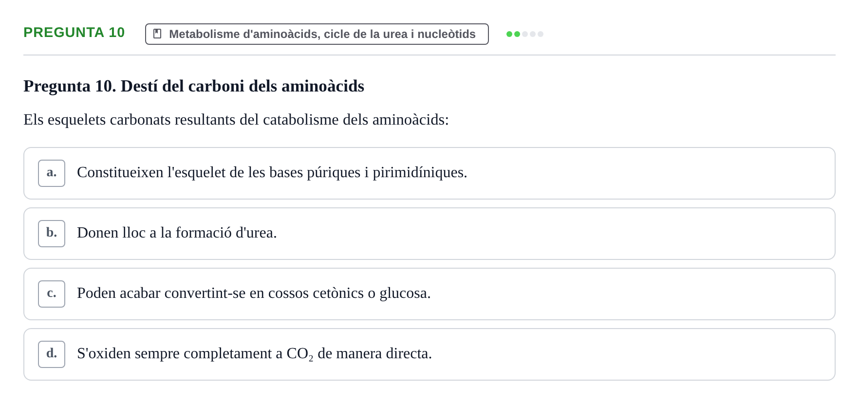 Enunciado: Pregunta 10 · Bioquímica UDL Exemples