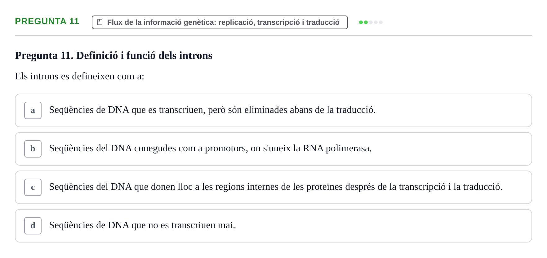 Enunciado: Pregunta 11 · Bioquímica UDL Exemples