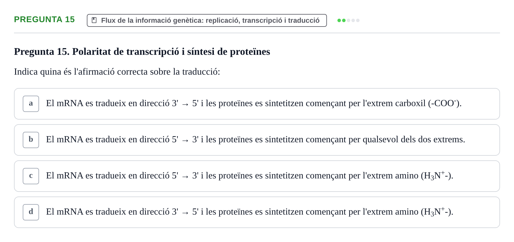 Enunciado: Pregunta 15 · Bioquímica UDL Exemples