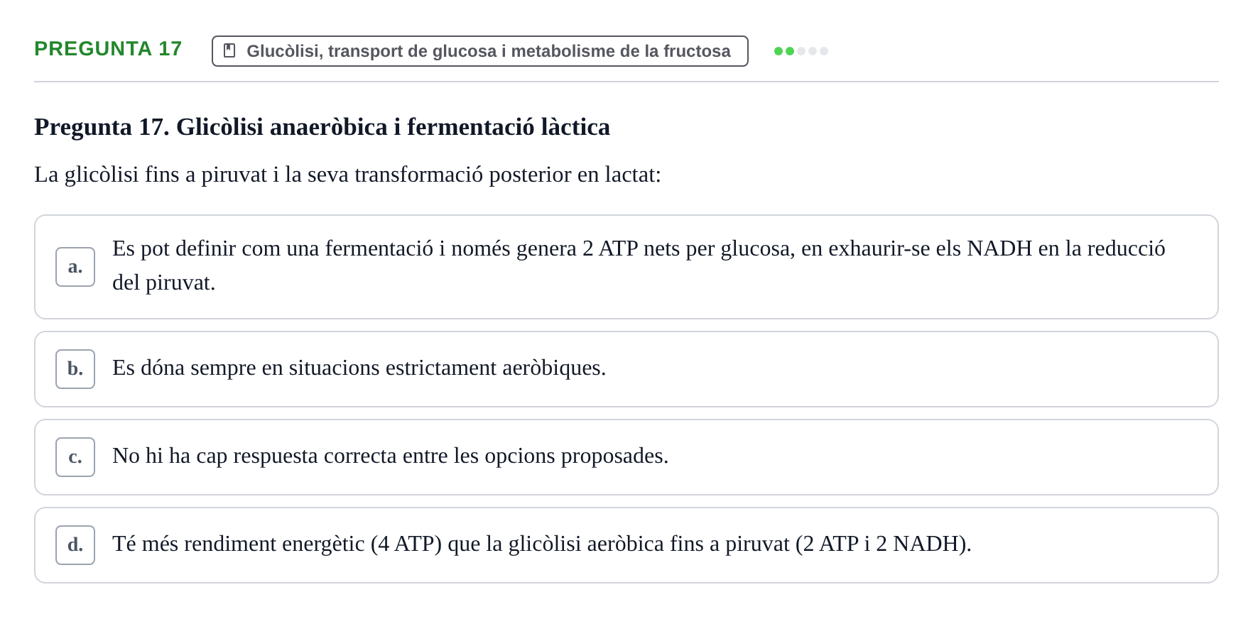 Enunciado: Pregunta 17 · Bioquímica UDL Exemples