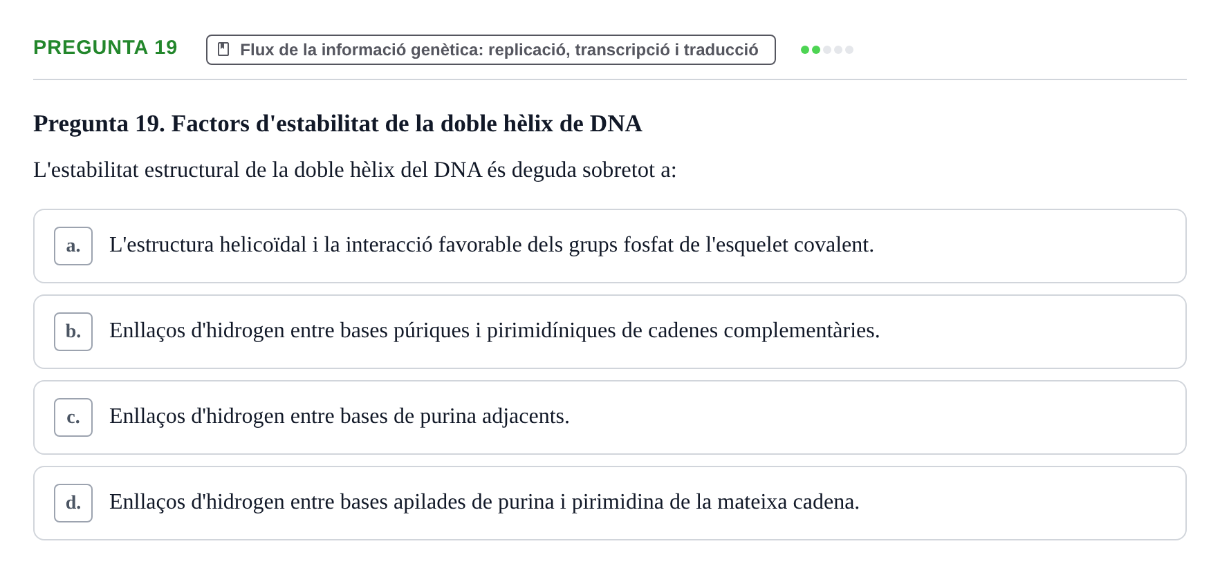 Enunciado: Pregunta 19 · Bioquímica UDL Exemples