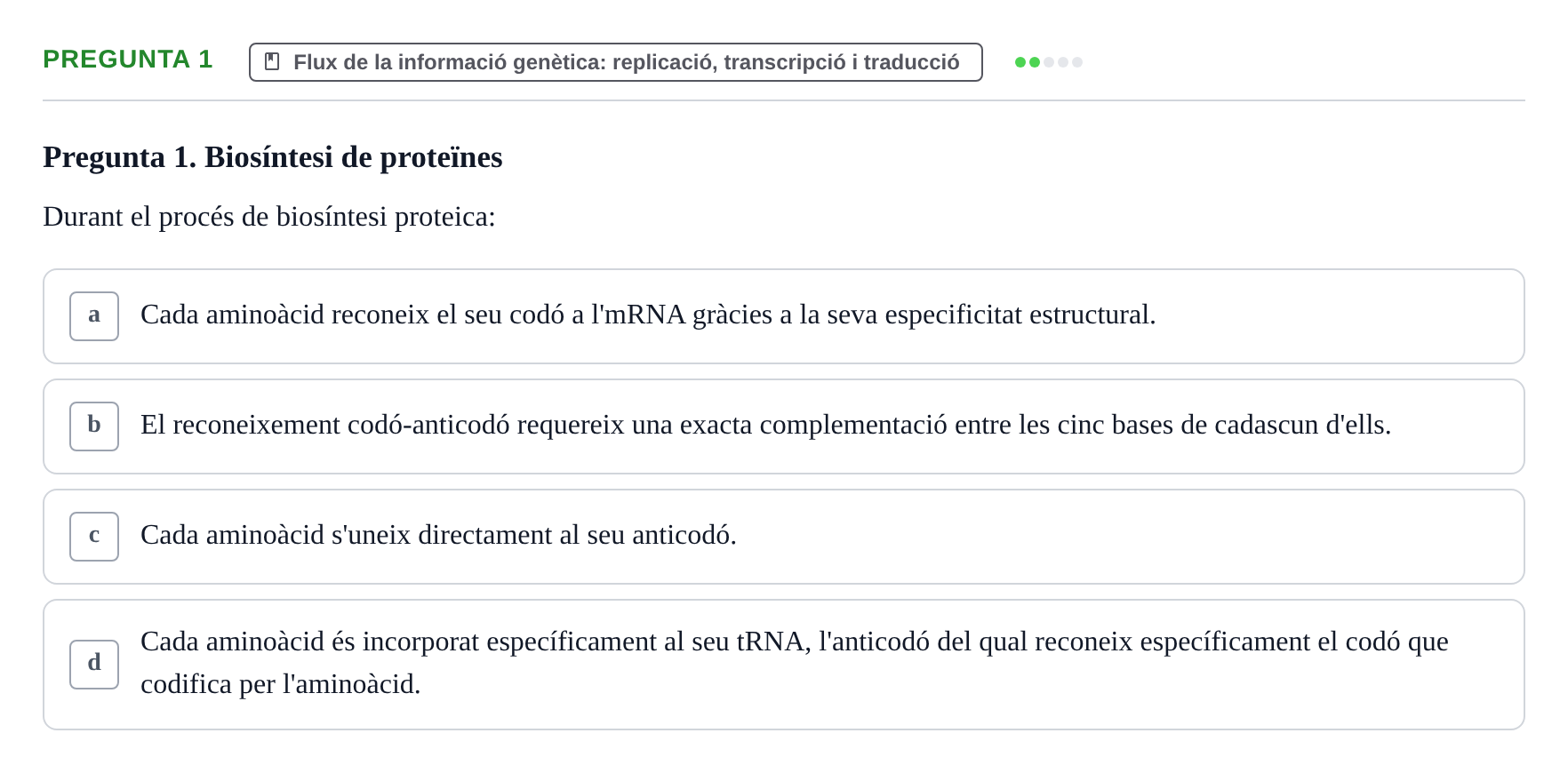 Enunciado: Pregunta 1 · Bioquímica UDL Exemples