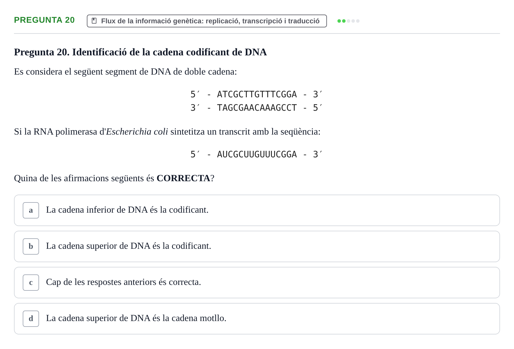 Enunciado: Pregunta 20 · Bioquímica UDL Exemples