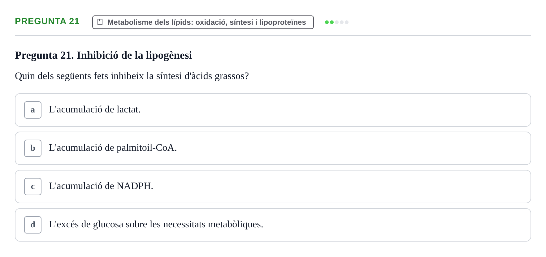 Enunciado: Pregunta 21 · Bioquímica UDL Exemples