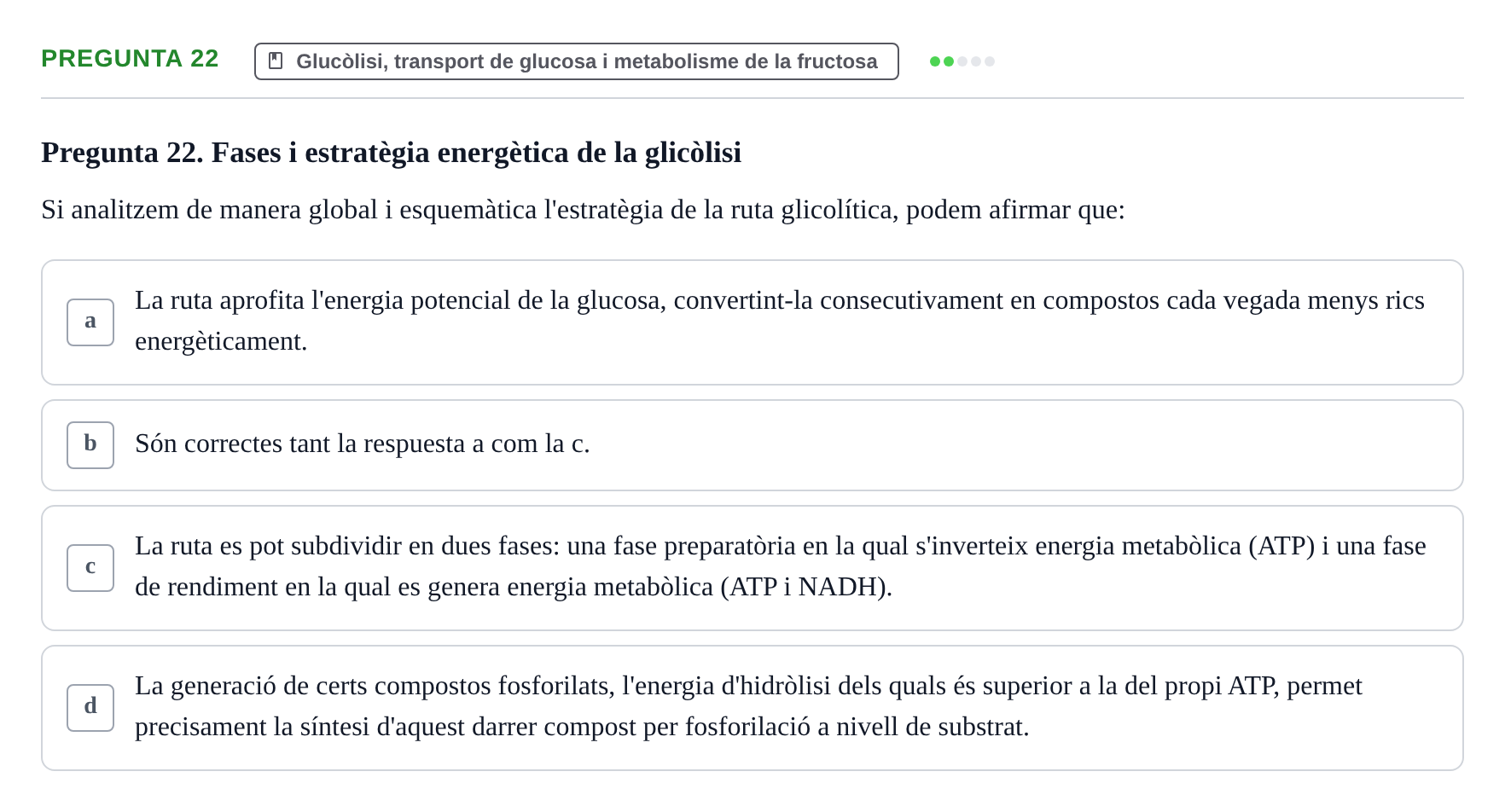 Enunciado: Pregunta 22 · Bioquímica UDL Exemples