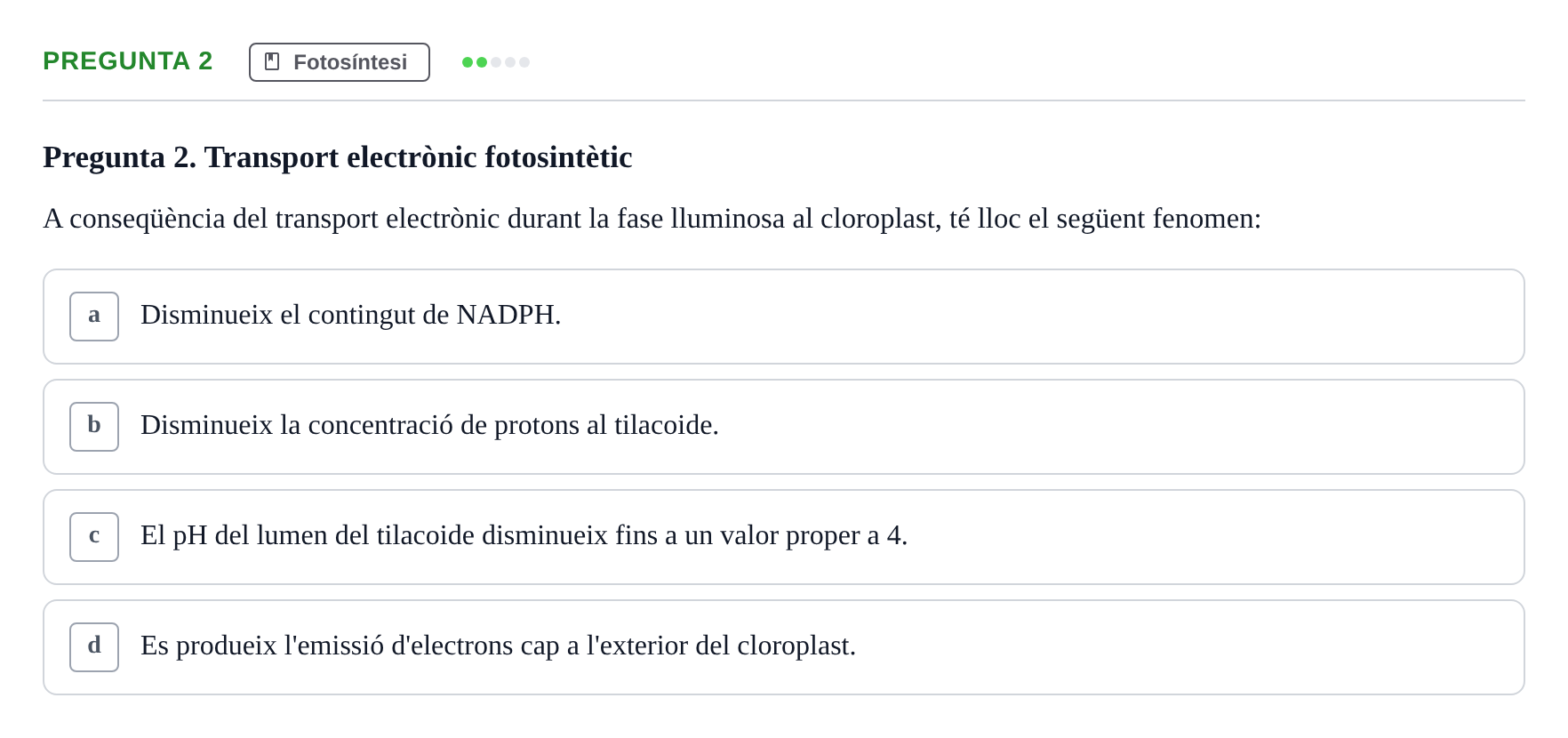 Enunciado: Pregunta 2 · Bioquímica UDL Exemples
