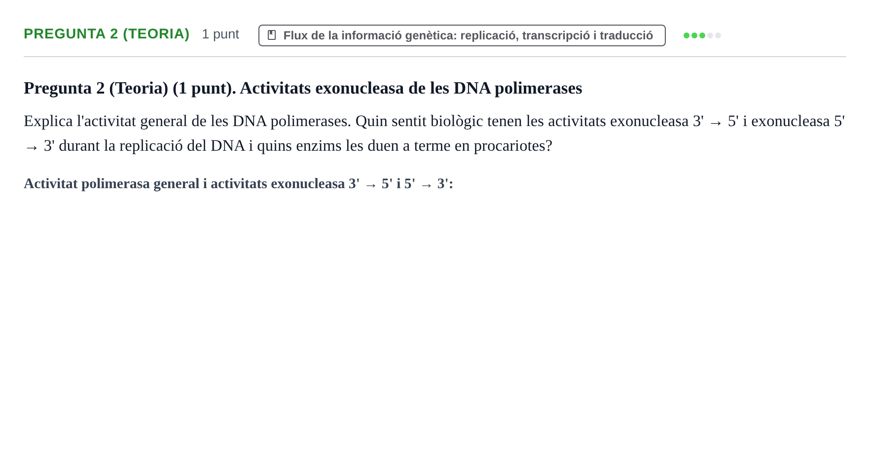 Enunciado: Pregunta 2 (Teoria) · Bioquímica UDL Exemples