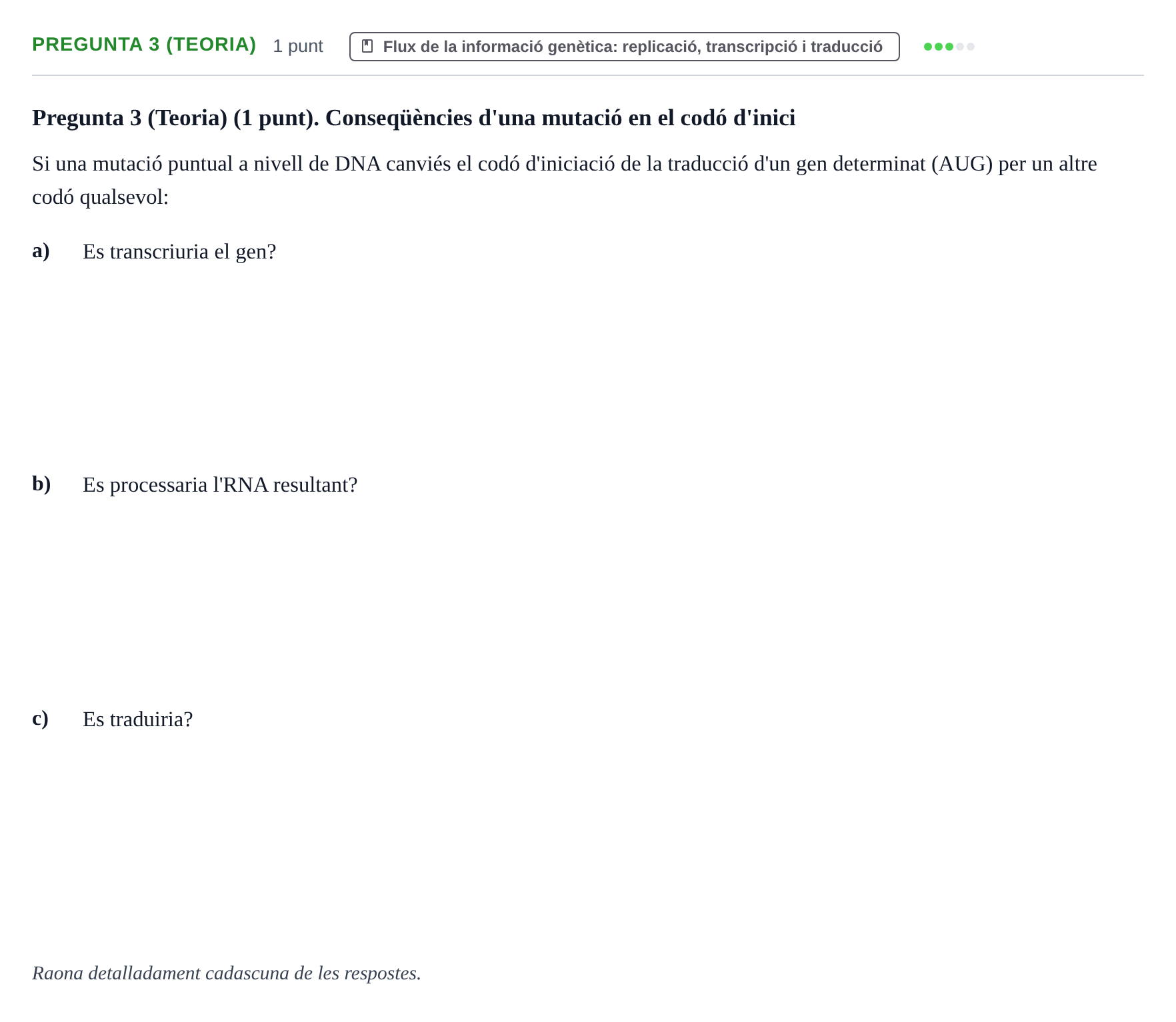 Enunciado: Pregunta 3 (Teoria) · Bioquímica UDL Exemples