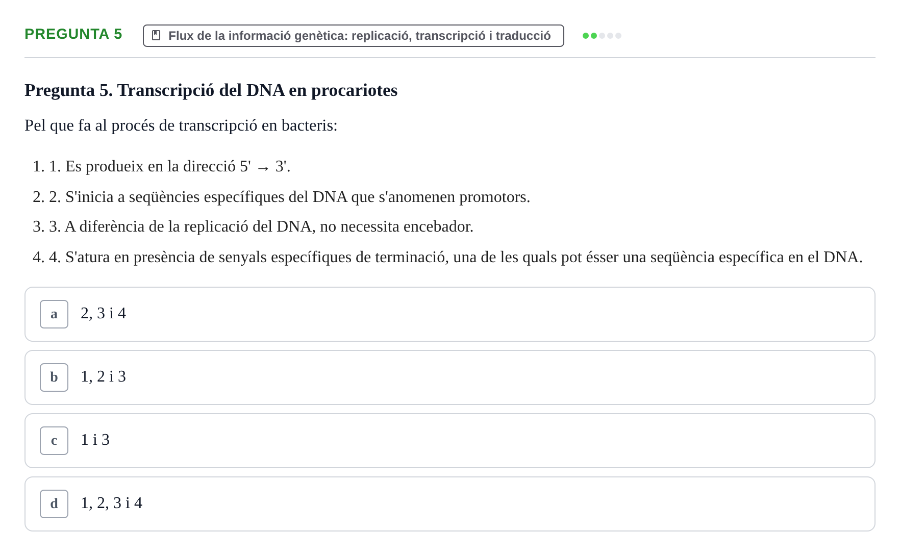 Enunciado: Pregunta 5 · Bioquímica UDL Exemples