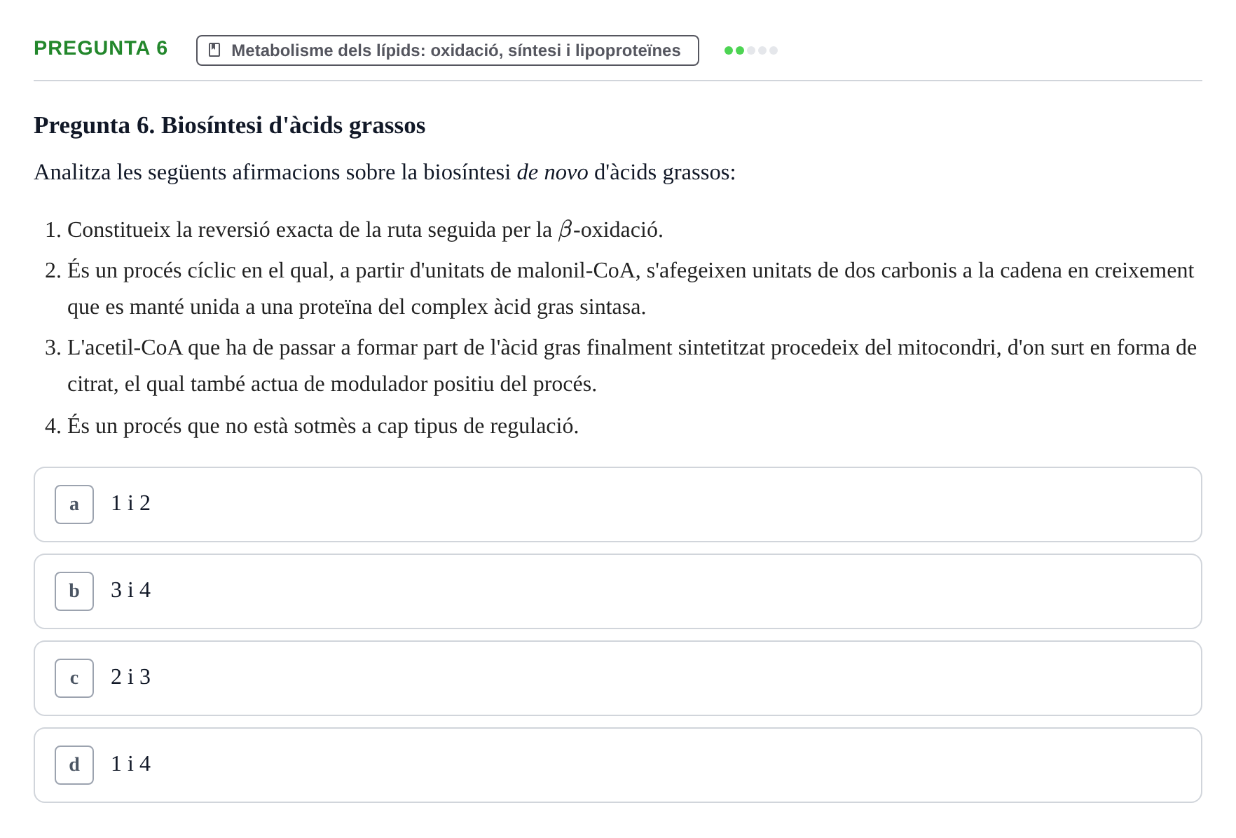 Enunciado: Pregunta 6 · Bioquímica UDL Exemples