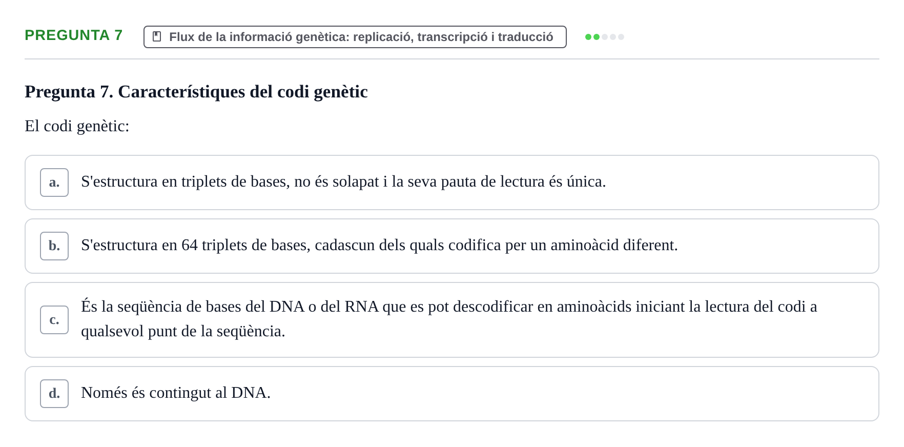 Enunciado: Pregunta 7 · Bioquímica UDL Exemples