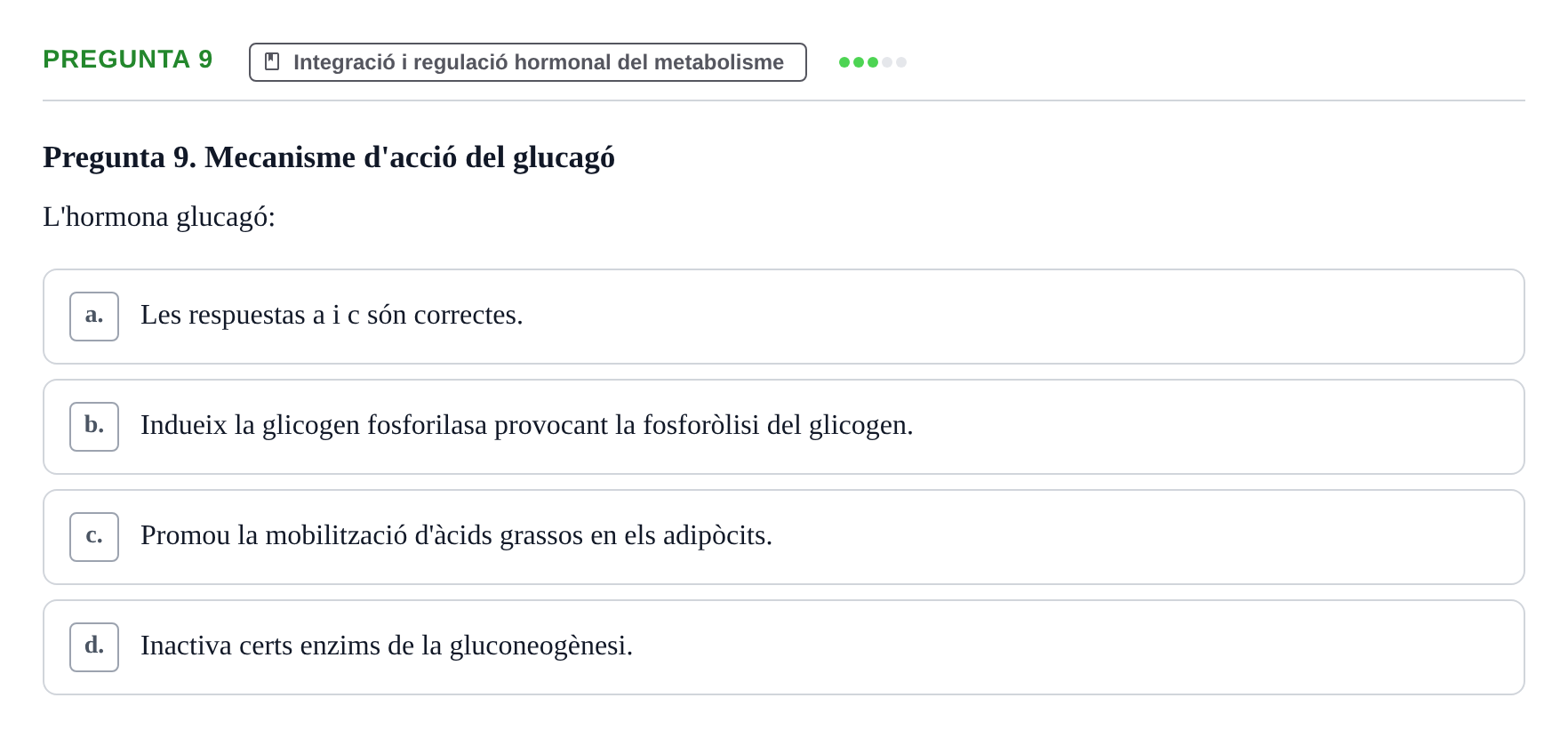Enunciado: Pregunta 9 · Bioquímica UDL Exemples