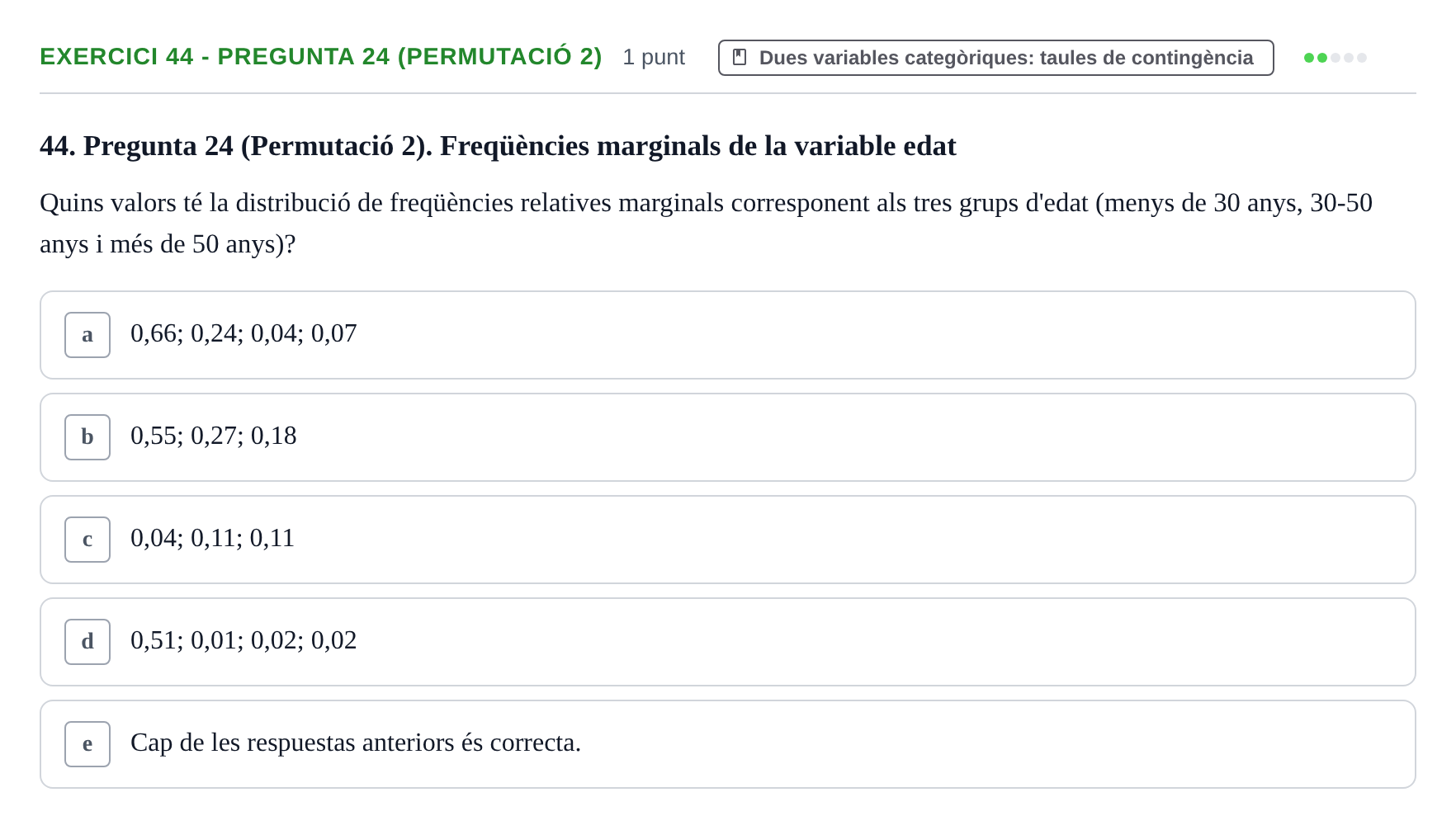 Enunciado: Ejercicio 44 - Pregunta 24 (Permutació 2) · Anàlisi de Dades UPF 2014