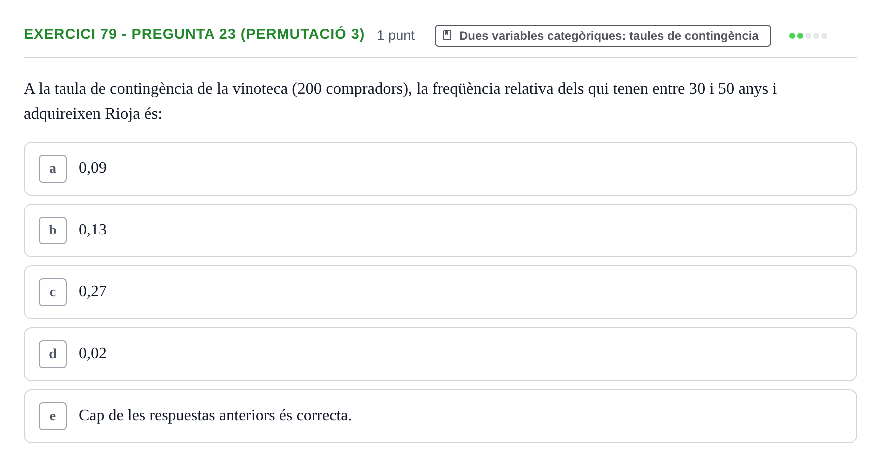 Enunciado: Ejercicio 79 - Pregunta 23 (Permutació 3) · Anàlisi de Dades UPF 2014