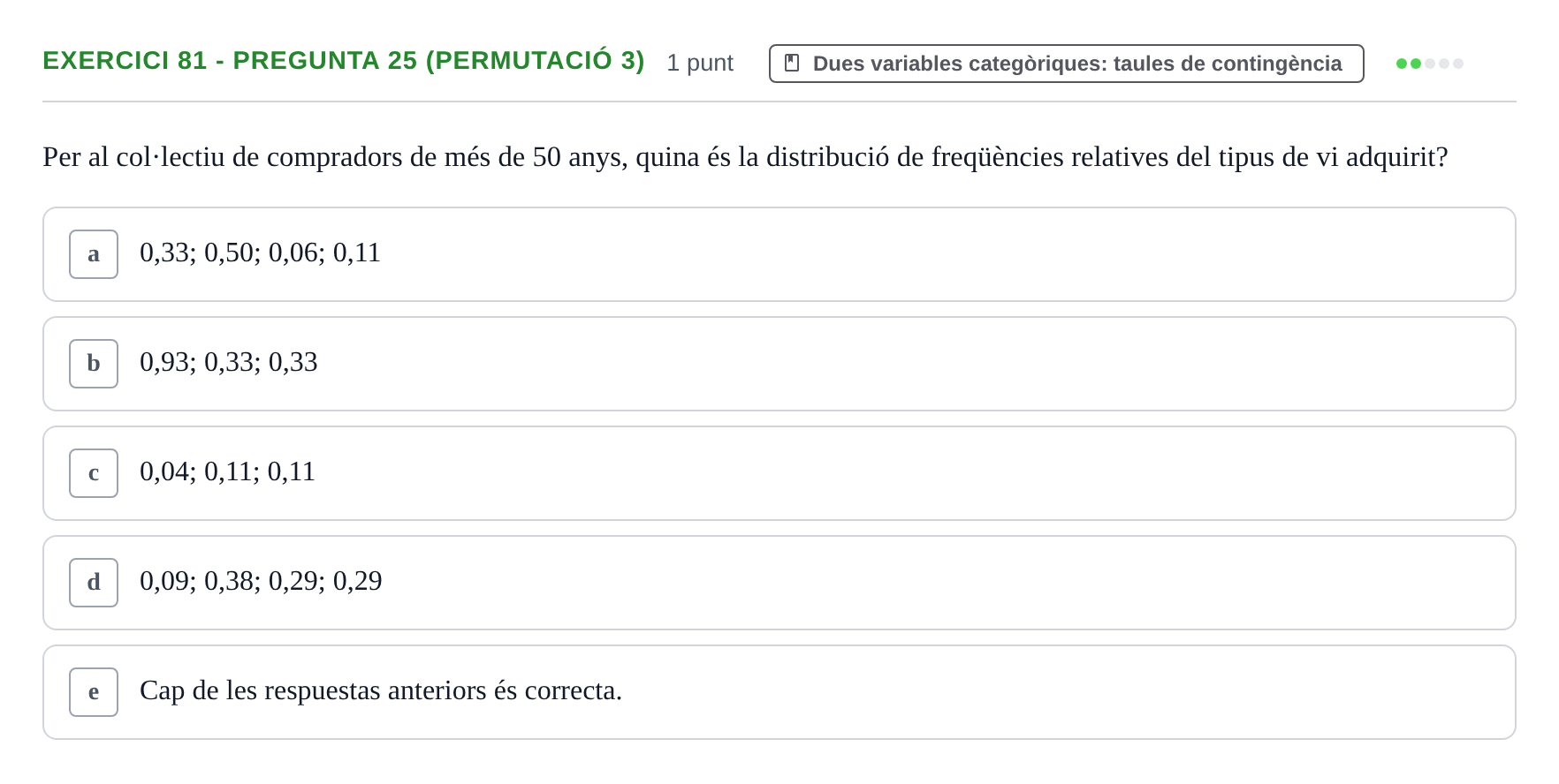 Enunciado: Ejercicio 81 - Pregunta 25 (Permutació 3) · Anàlisi de Dades UPF 2014