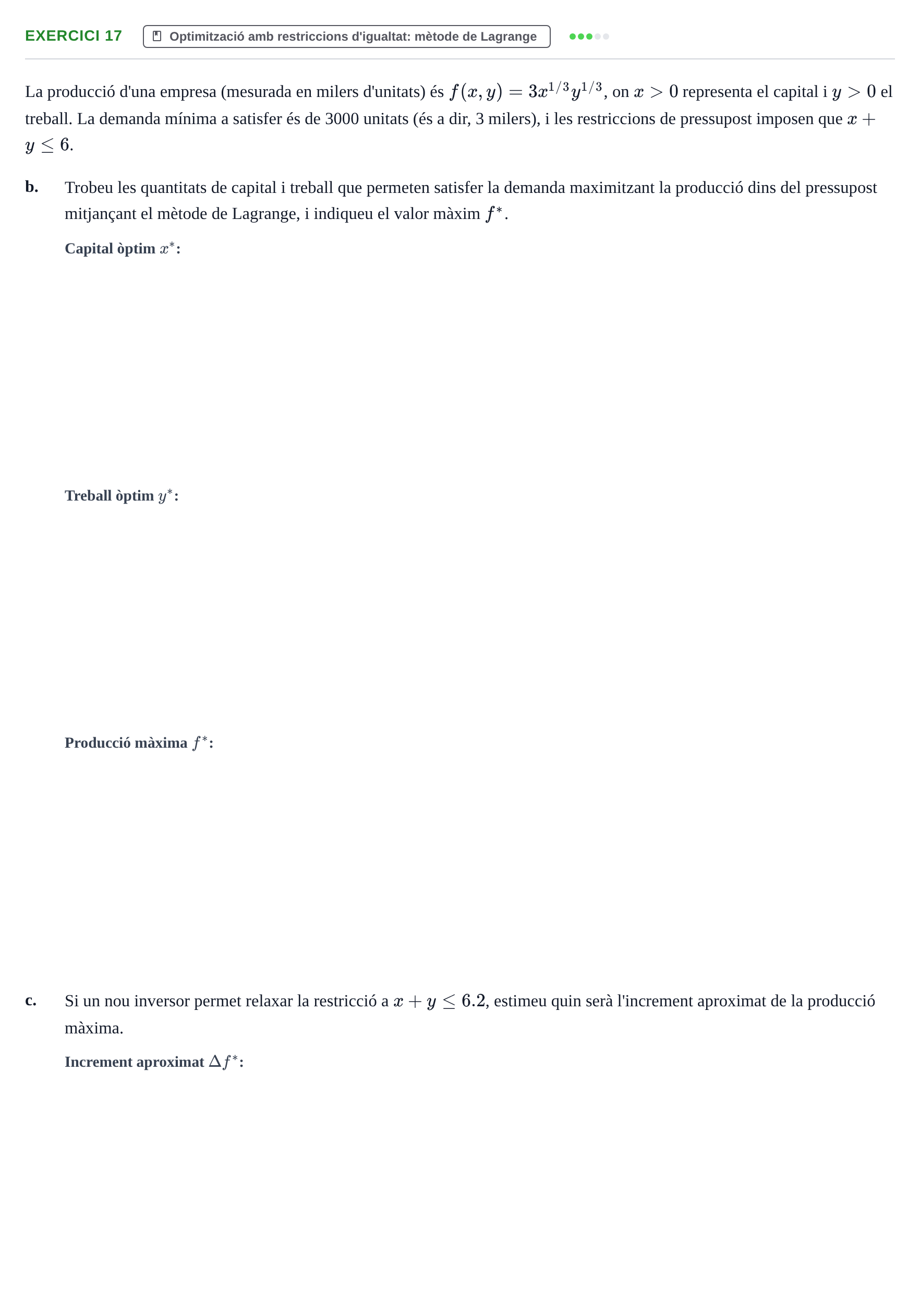 Enunciado: Ejercicio 17 - Optimització amb restriccions d'igualtat: mè… · Matemàtiques Ii UPF 2012