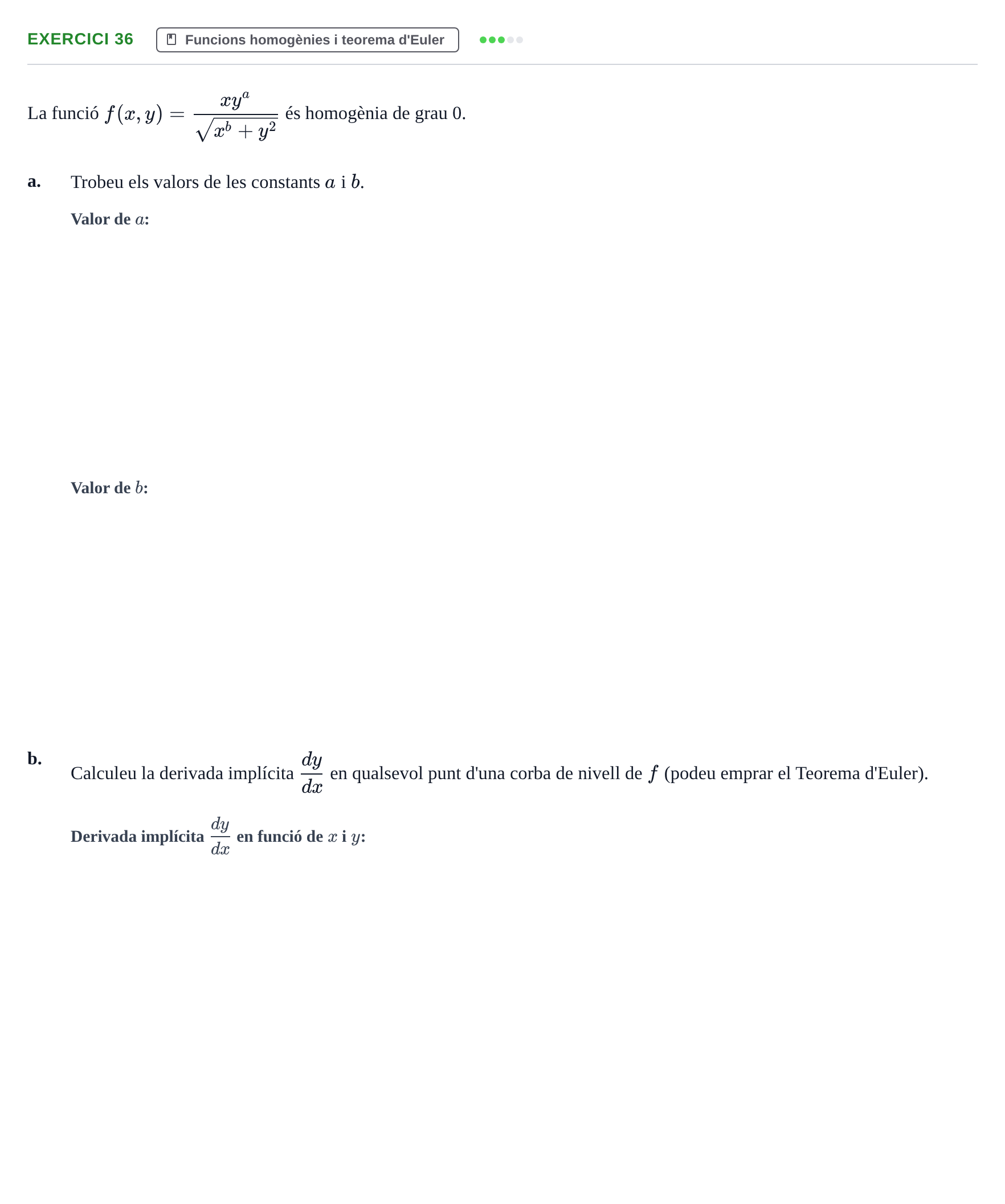 Enunciado: Ejercicio 36 - Funcions homogènies i teorema d'Euler · Matemàtiques Ii UPF 2012