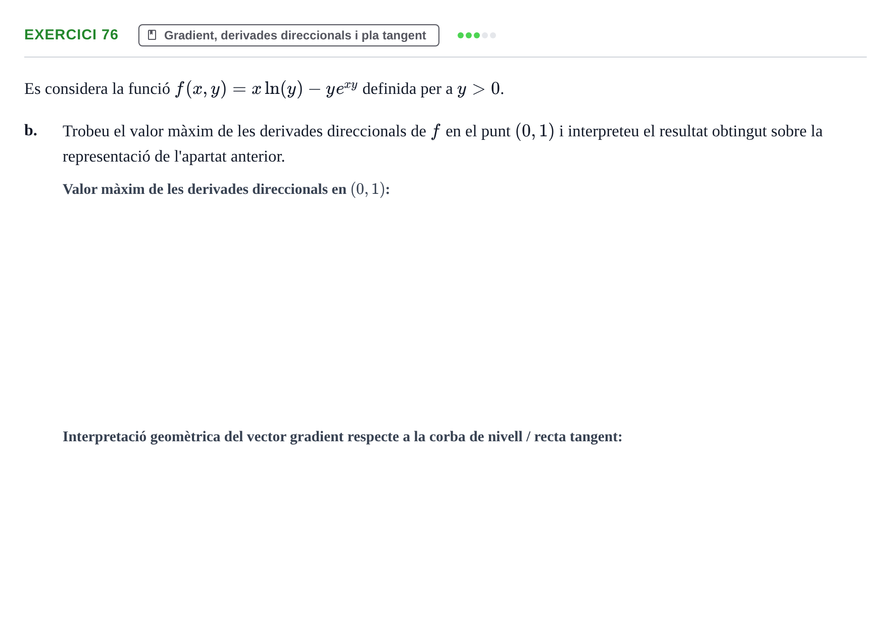 Enunciado: Ejercicio 76 - Gradient, derivades direccionals i pla tange… · Matemàtiques Ii UPF 2012