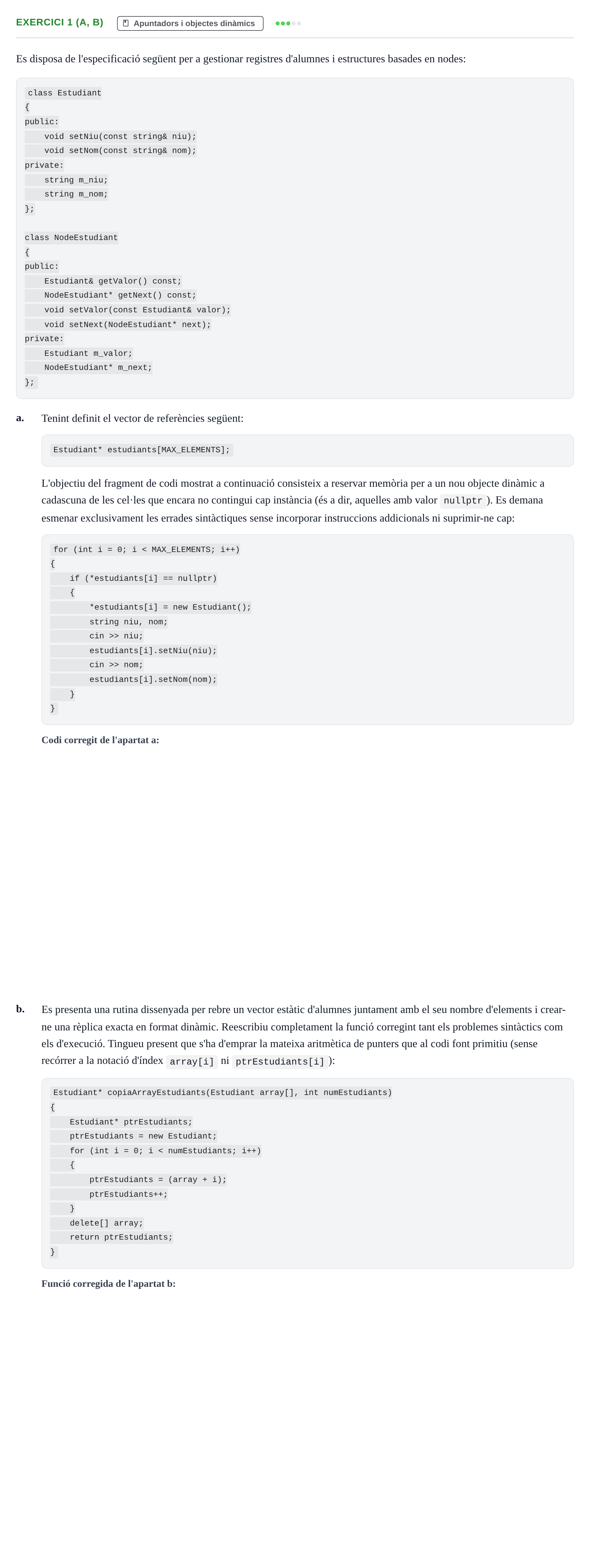 Enunciado: Exercici 1 (a, b) - Apuntadors i objectes dinàmics · Metodologia de la Programació UAB 2024
