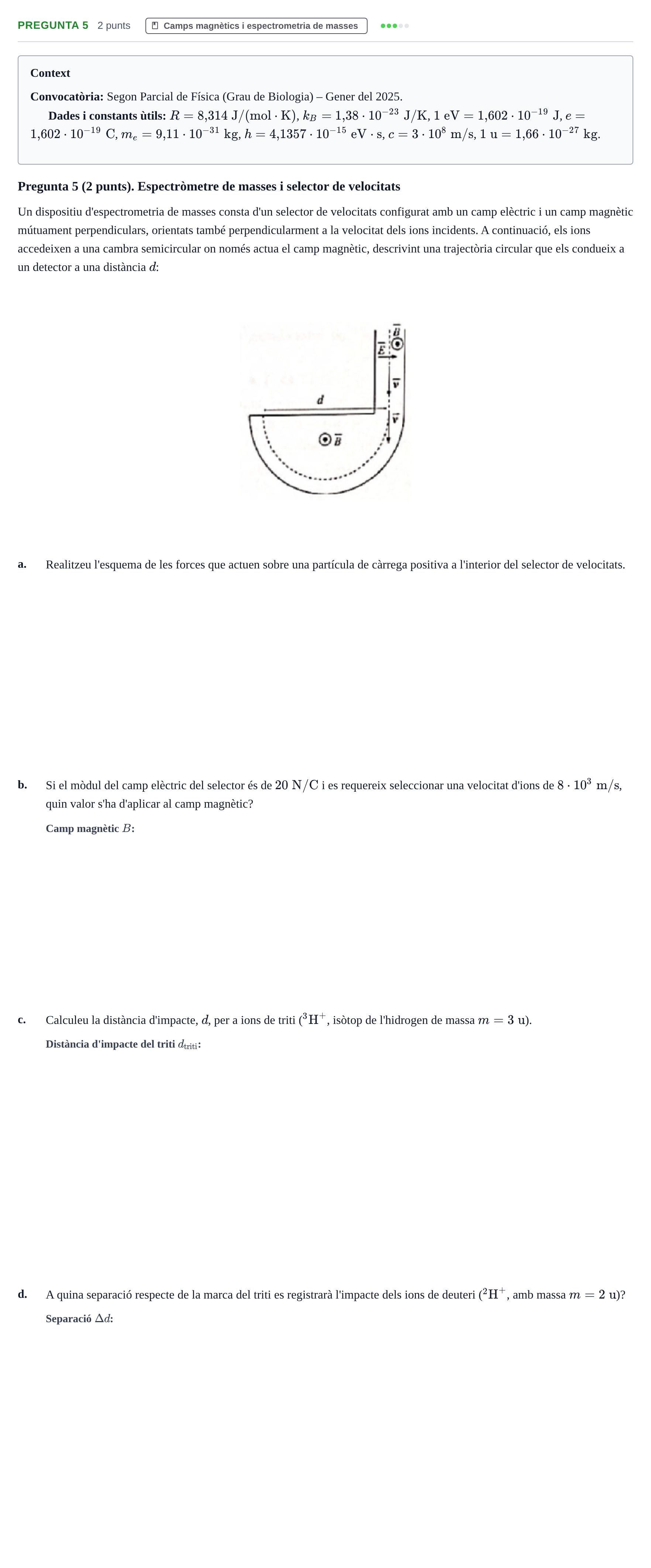 Enunciado: Pregunta 5 · Física UAB 2025