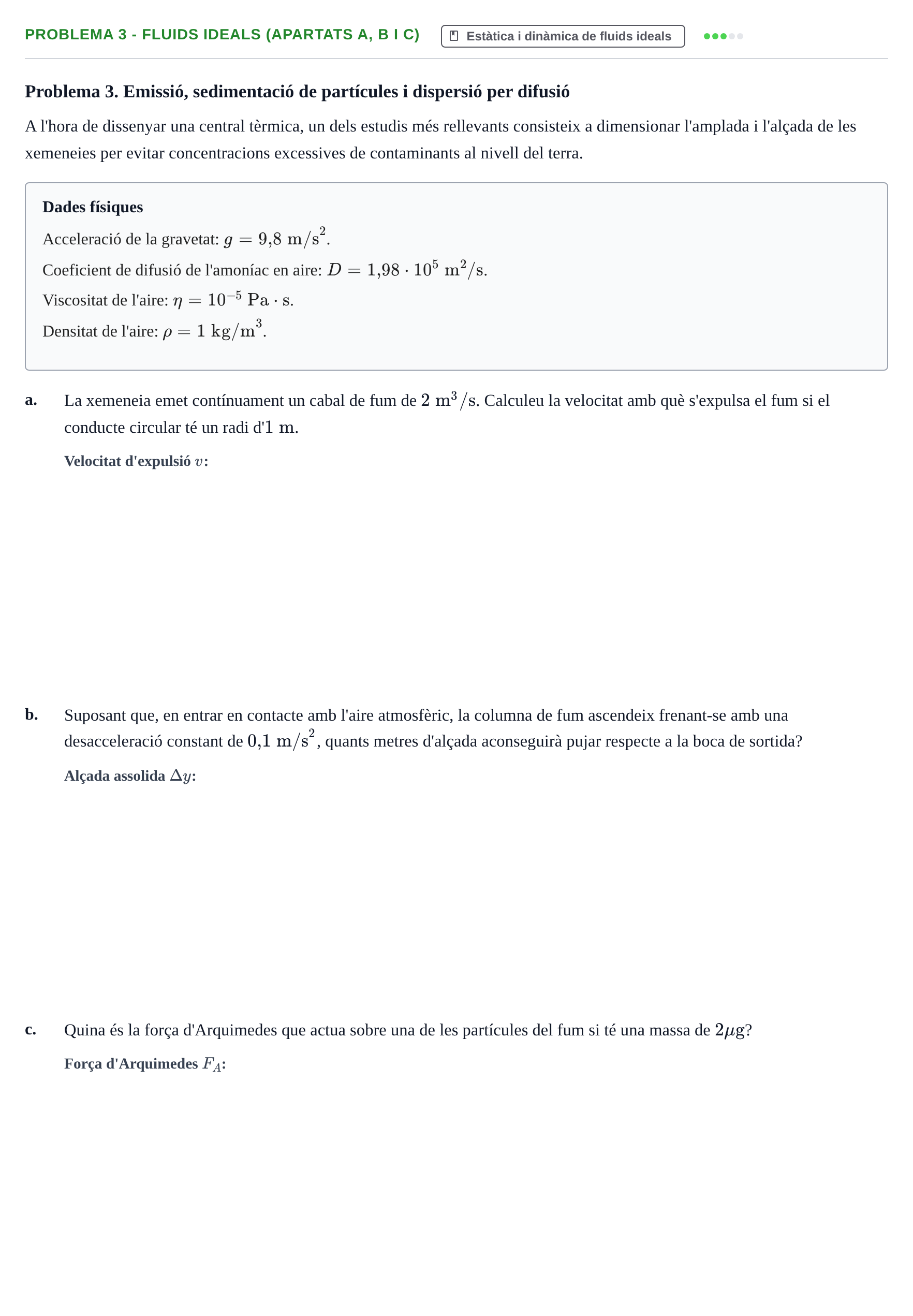 Enunciado: Problema 3 - Fluids ideals (apartats a, b i c) · Física UAB 2023