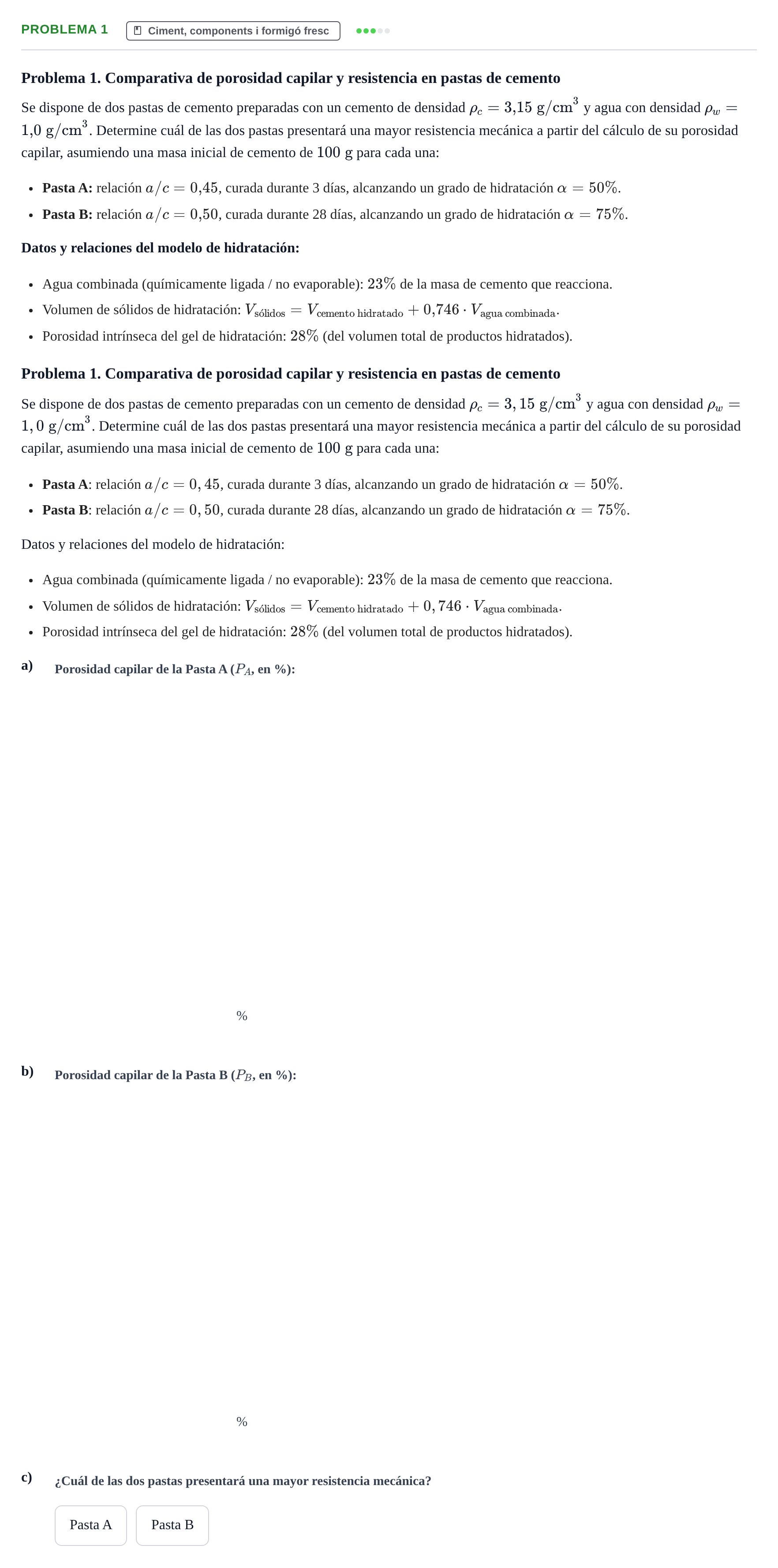 Enunciado: Problema 1 · Materials de Construcció UPC Cuestionario y problemas de autoevaluación: Tecnología del Hormigón y Durabilidad