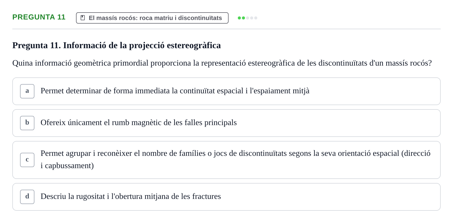 Enunciado: Pregunta 11 · Geología Aplicada UPC 2021
