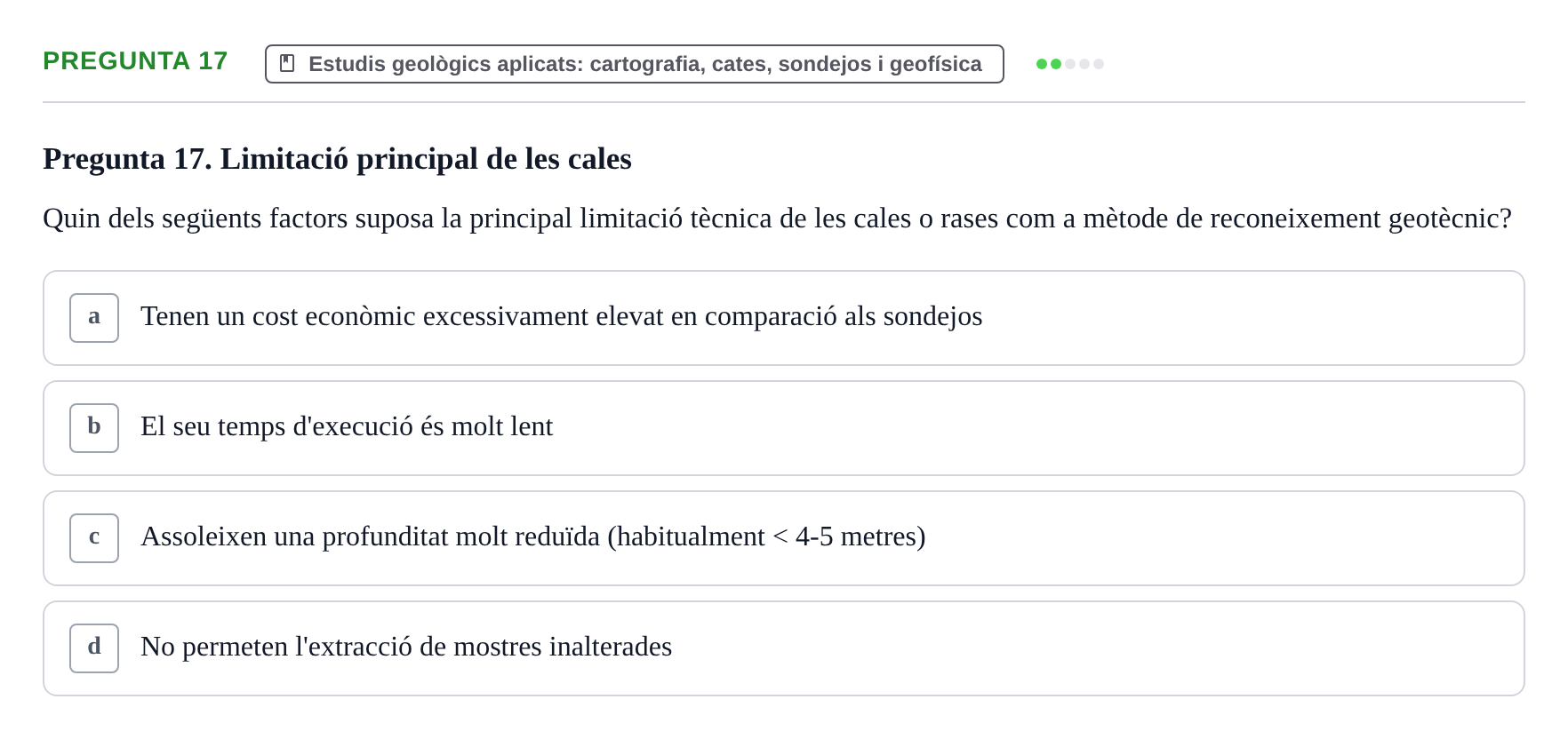 Enunciado: Pregunta 17 · Geología Aplicada UPC 2021