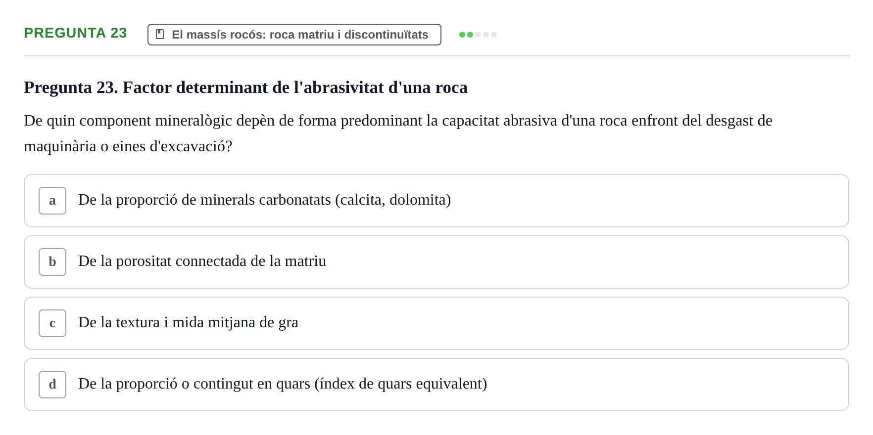 Enunciado: Pregunta 23 · Geología Aplicada UPC 2021