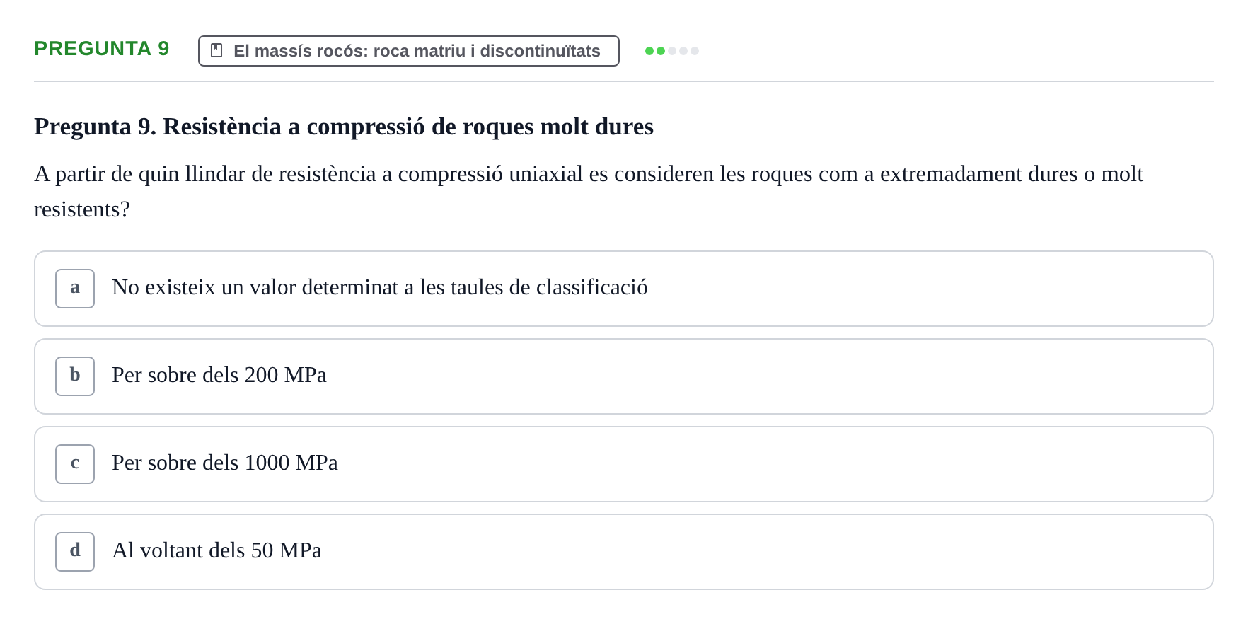 Enunciado: Pregunta 9 · Geología Aplicada UPC 2021
