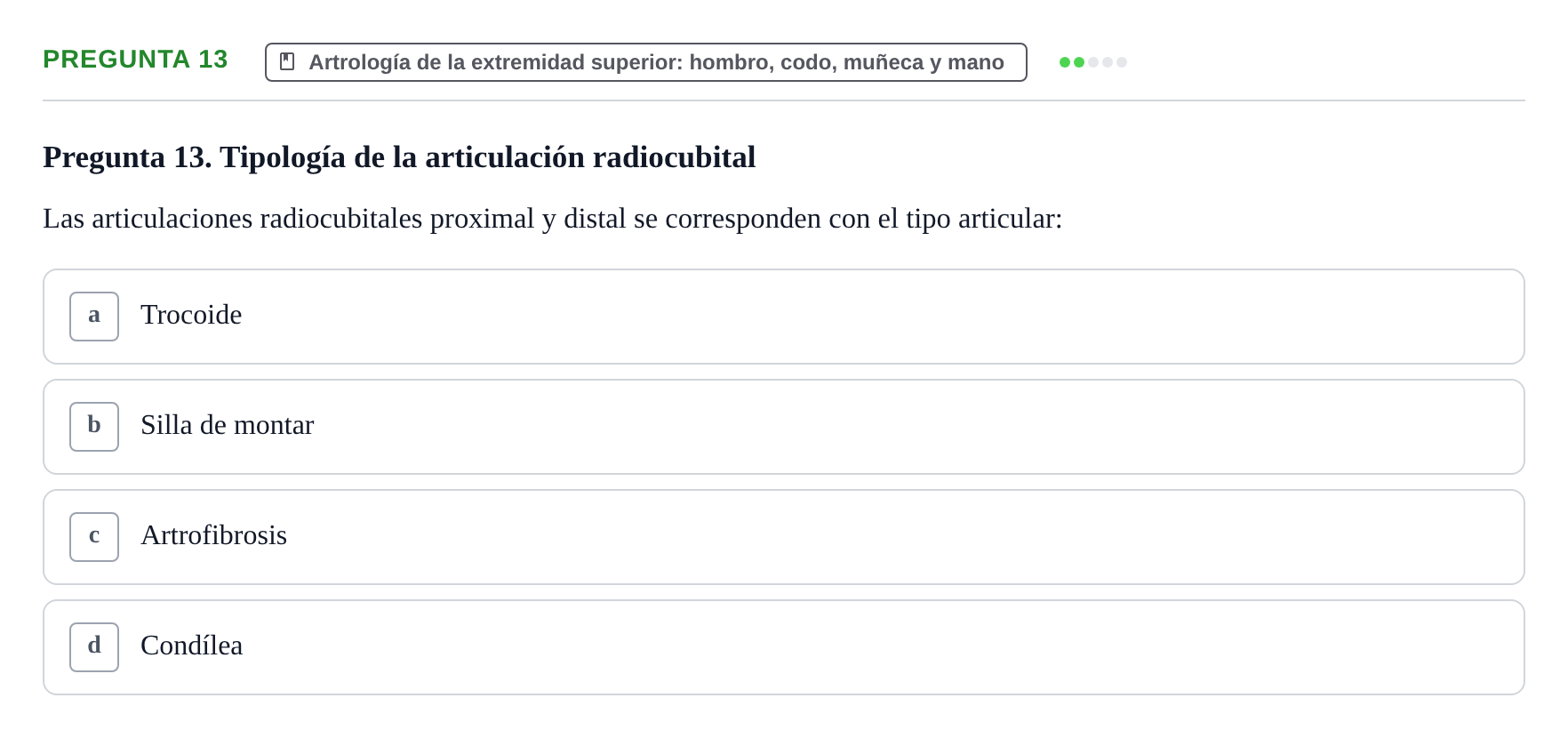 Enunciado: Pregunta 13 · Anatomía aplicada a la actividad física y el deporte UPF Examen de Anatomía General y del Aparato Locomotor