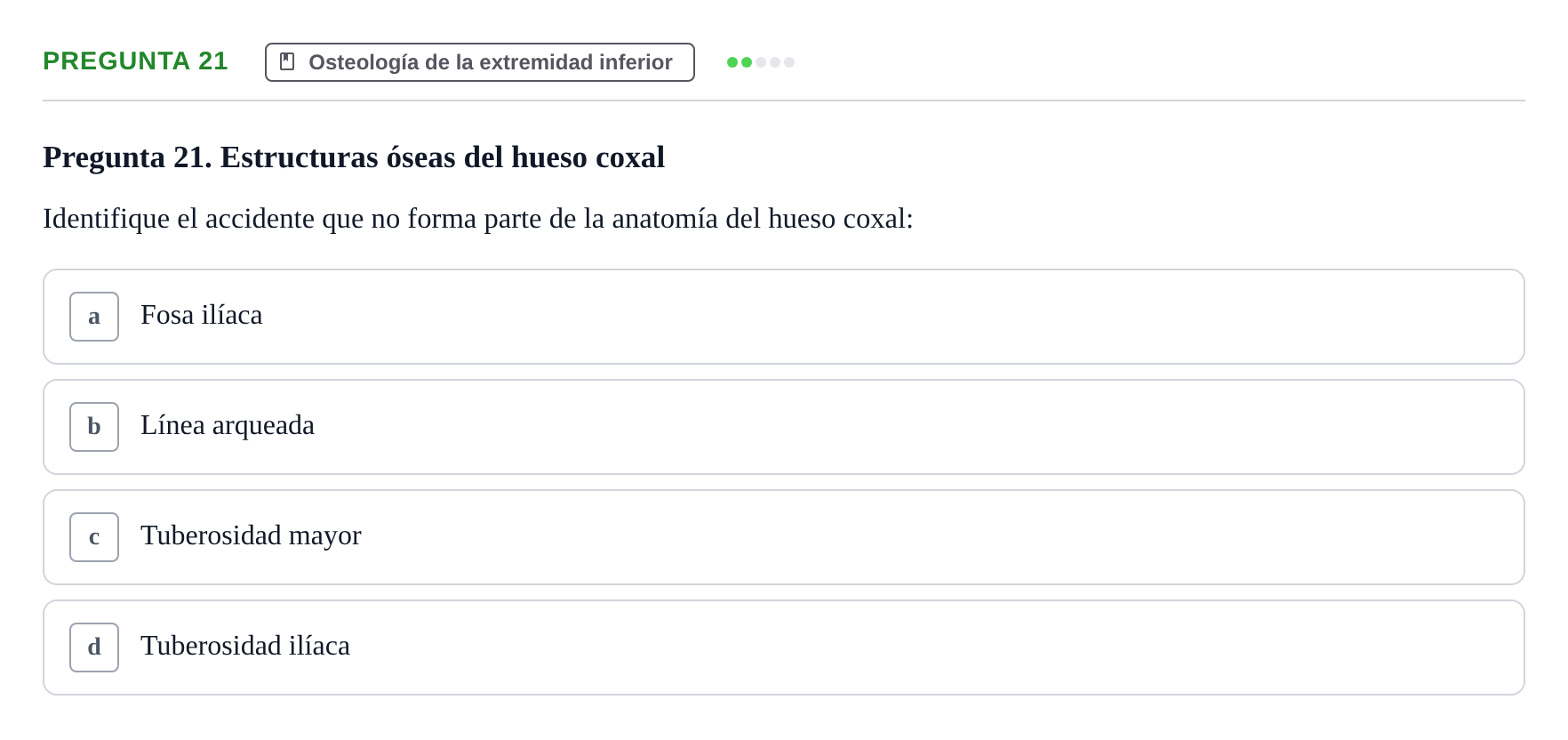 Enunciado: Pregunta 21 · Anatomía aplicada a la actividad física y el deporte UPF Examen de Anatomía General y del Aparato Locomotor