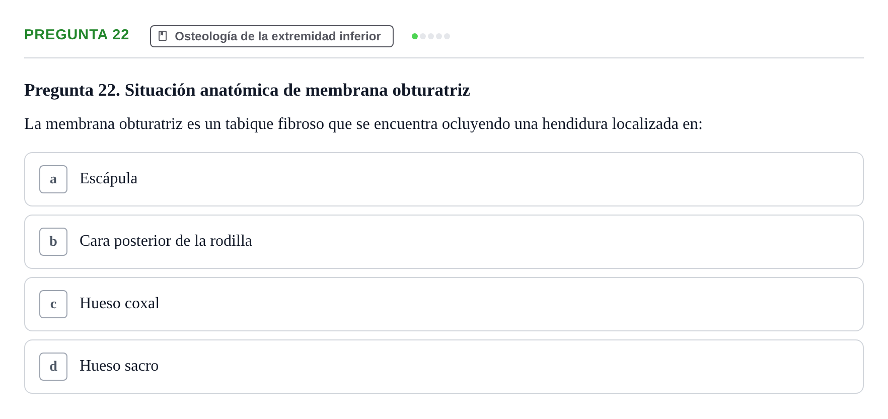 Enunciado: Pregunta 22 · Anatomía aplicada a la actividad física y el deporte UPF Examen de Anatomía General y del Aparato Locomotor