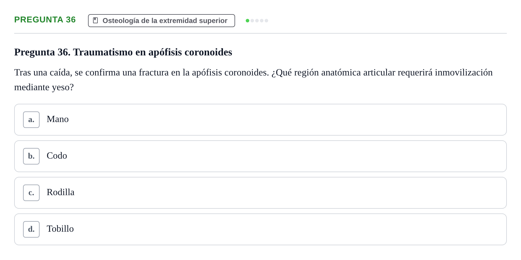 Enunciado: Pregunta 36 · Anatomía aplicada a la actividad física y el deporte UPF Examen de Anatomía General y del Aparato Locomotor