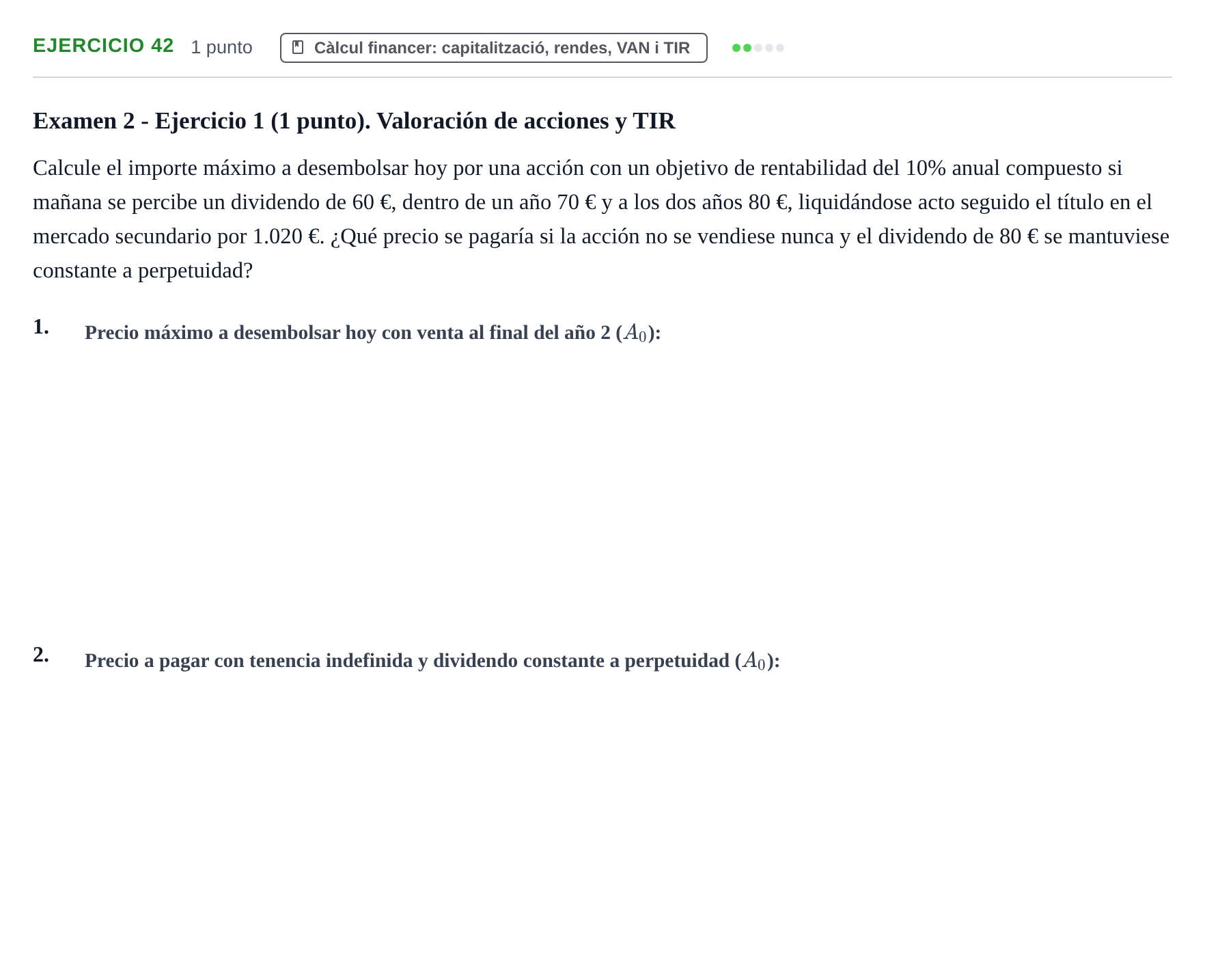 Enunciado: Problema 42 · Organització i Gestió d'Empreses UAB Recopilación de exámenes resueltos: Segundo Parcial (Parte 1)
