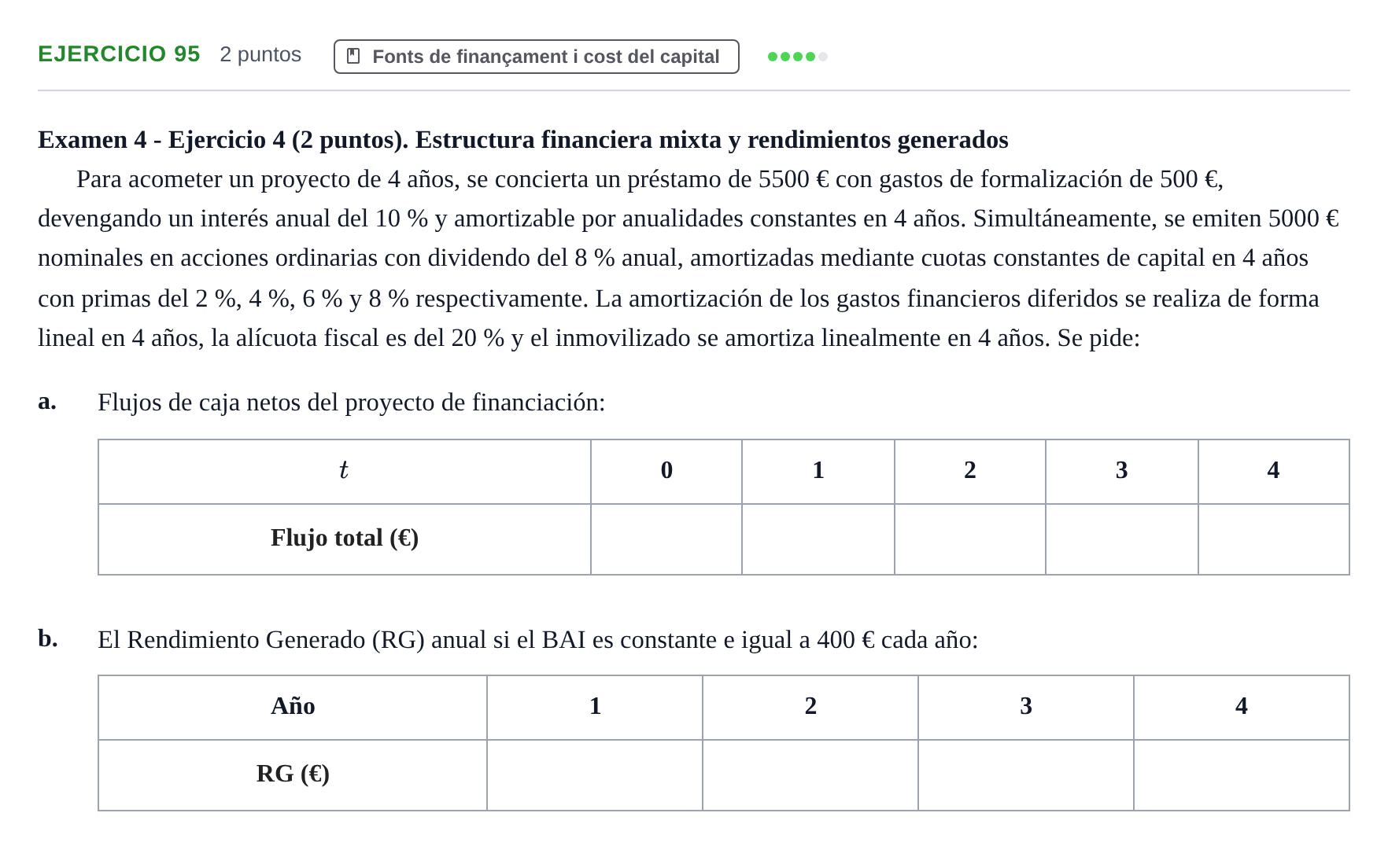 Enunciado: Problema 95 · Organització i Gestió d'Empreses UAB Recopilación de exámenes resueltos: Segundo Parcial (Parte 1)