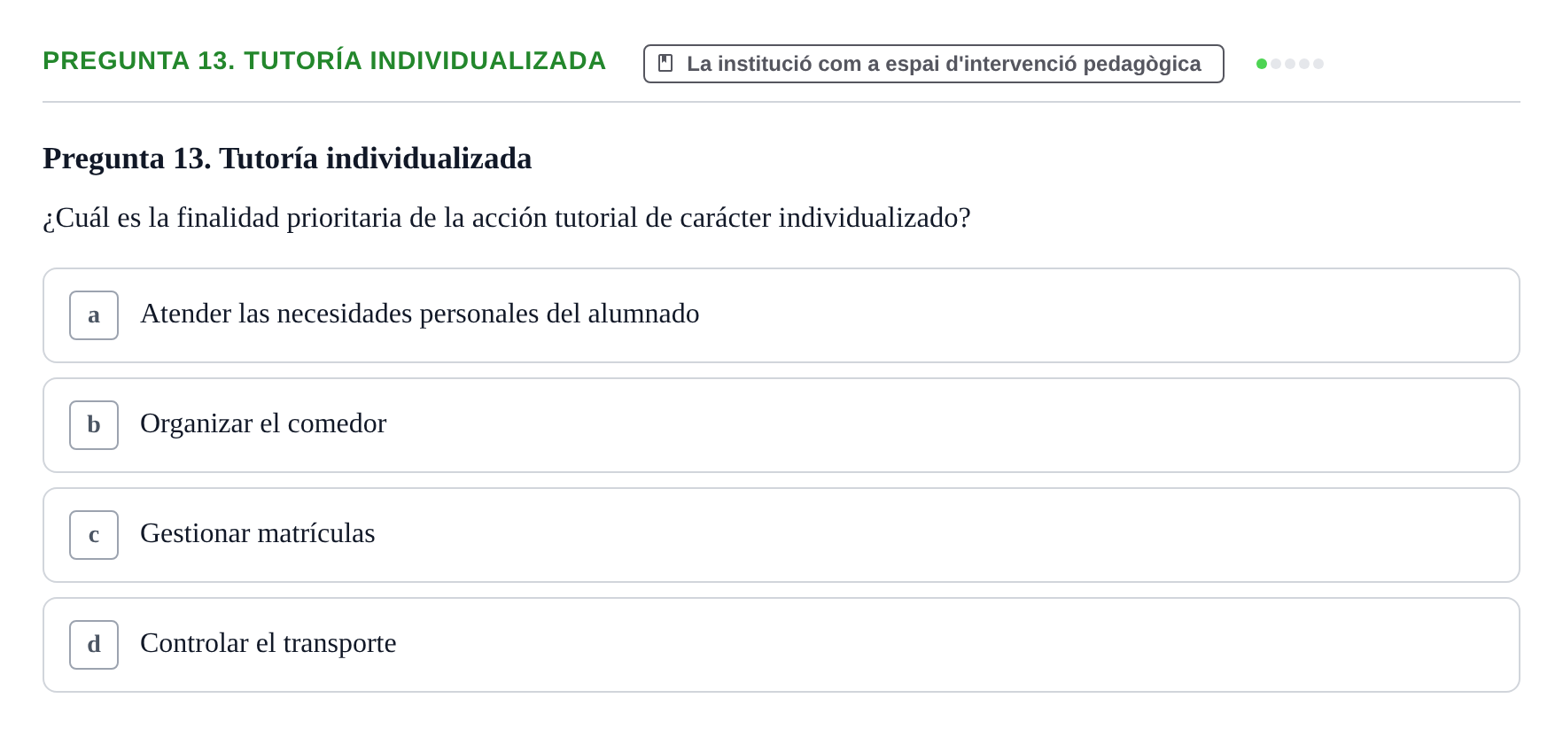 Enunciado: Pregunta 13. Tutoría individualizada