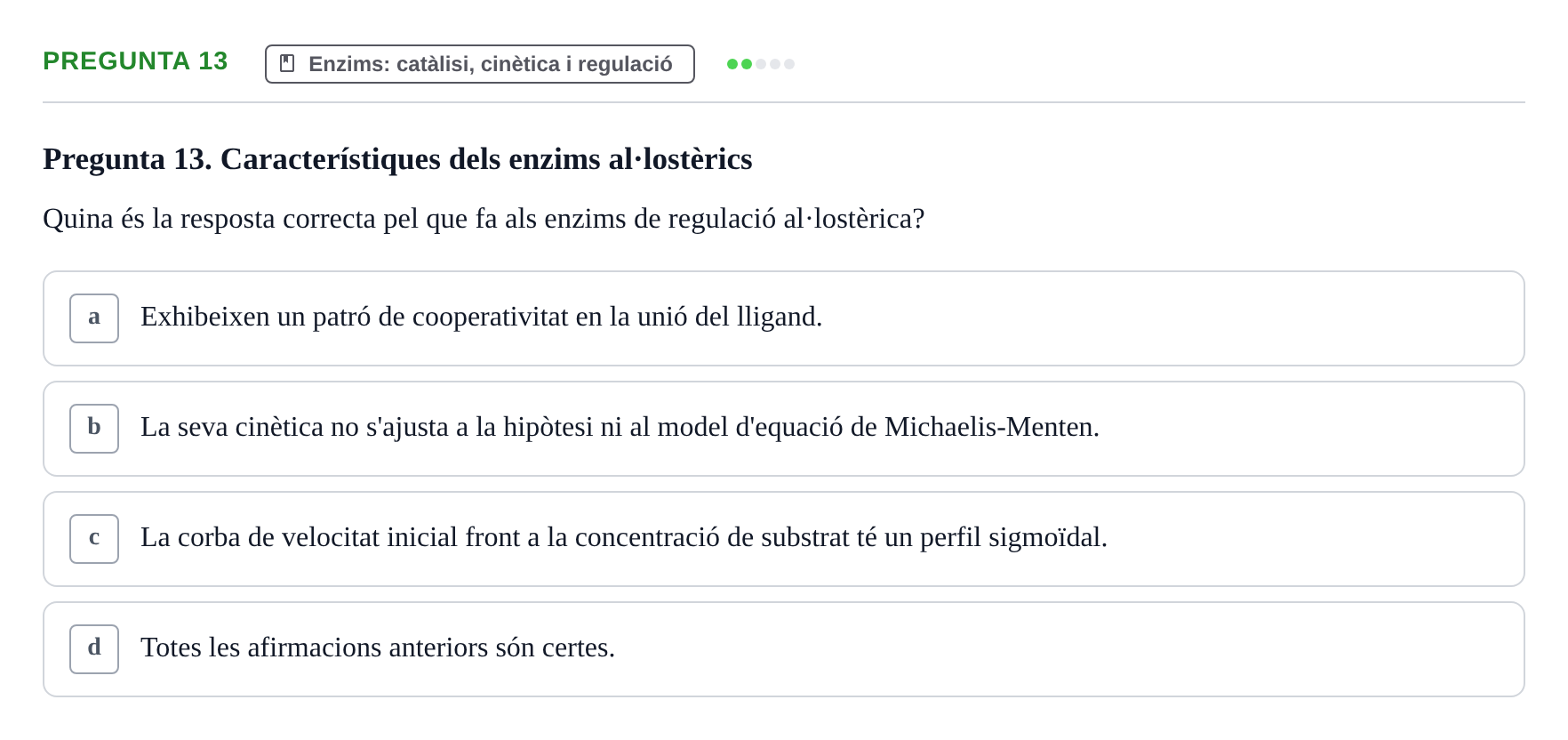 Enunciado: Pregunta 13 · Fonaments de Biologia Molecular i Cel·lular UAB Exemples