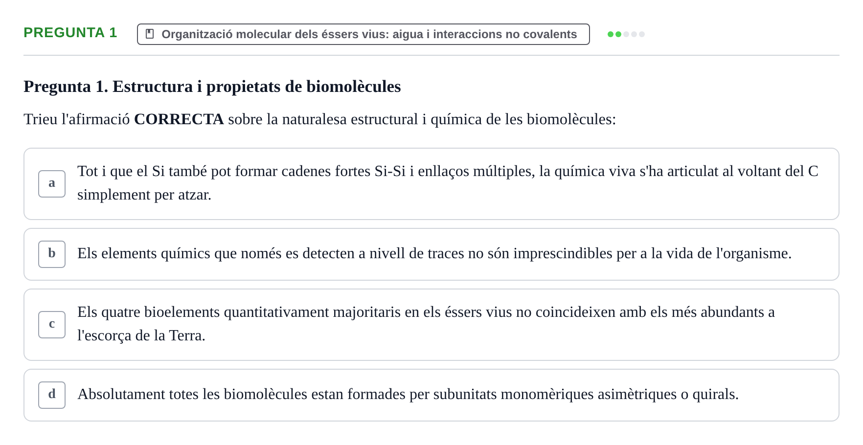 Enunciado: Pregunta 1 · Fonaments de Biologia Molecular i Cel·lular UAB Exemples
