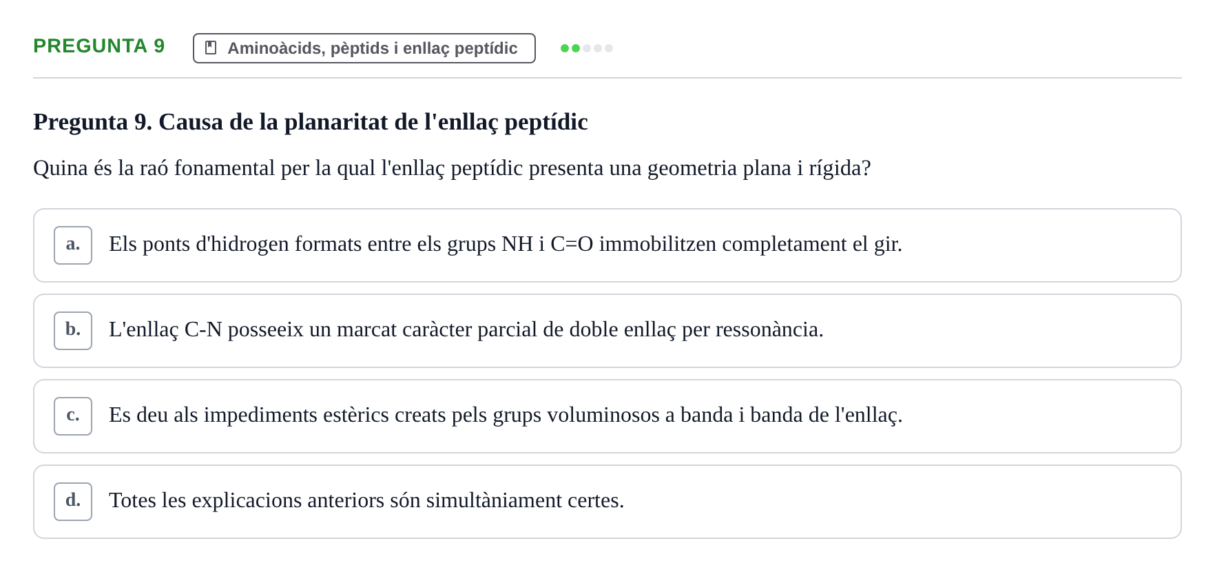 Enunciado: Pregunta 9 · Fonaments de Biologia Molecular i Cel·lular UAB Exemples