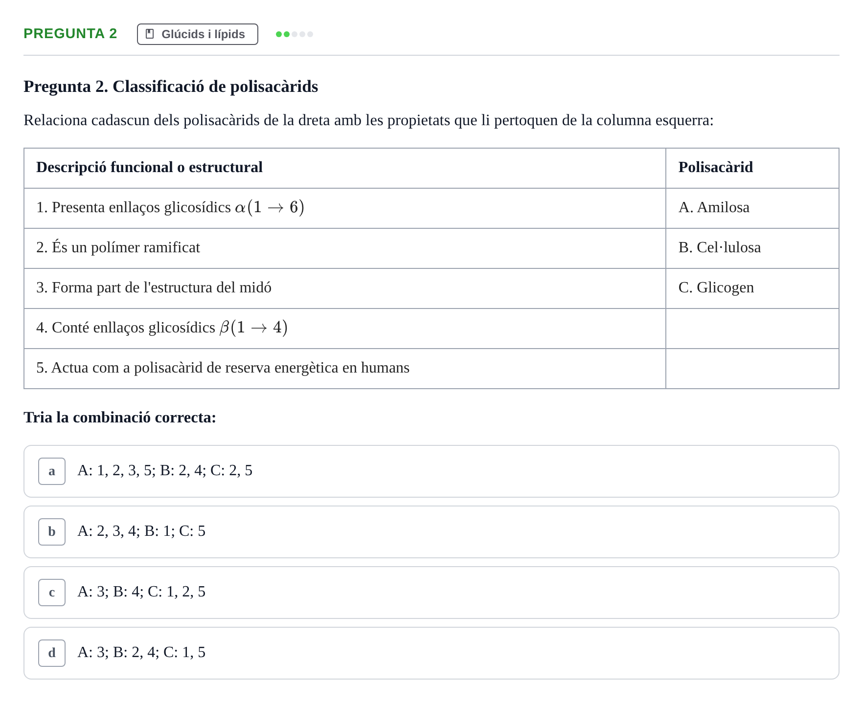 Enunciado: Pregunta 2 · Fonaments de Biologia Molecular i Cel·lular UAB Exemples