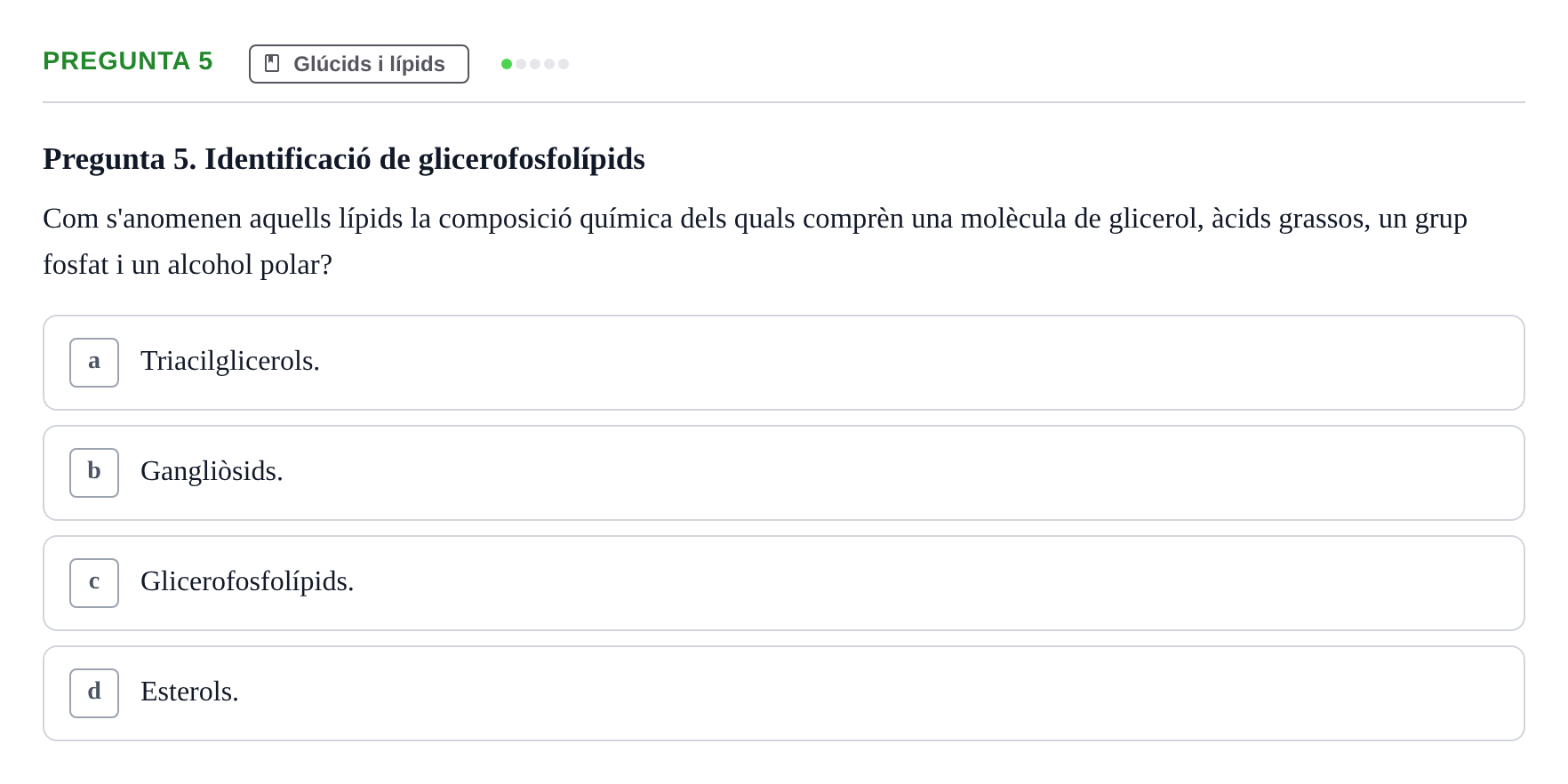 Enunciado: Pregunta 5 · Fonaments de Biologia Molecular i Cel·lular UAB Exemples