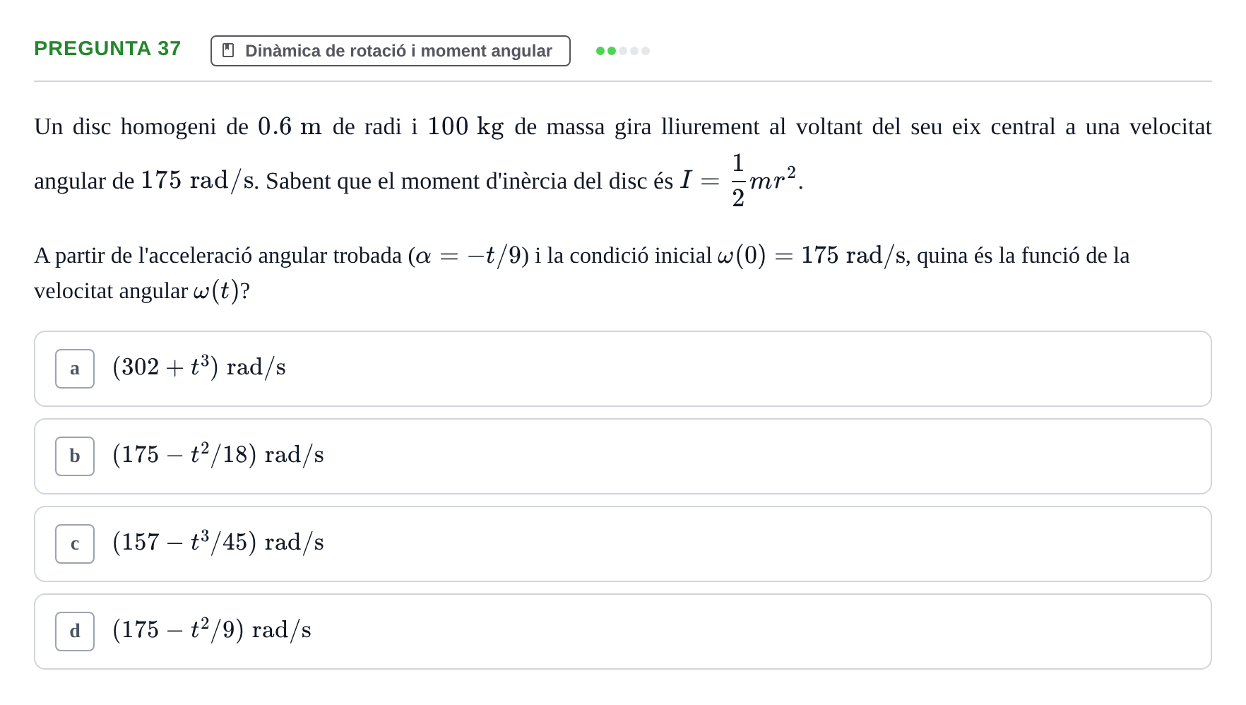 Enunciado: Pregunta 37 · Física I i II UAB 2014
