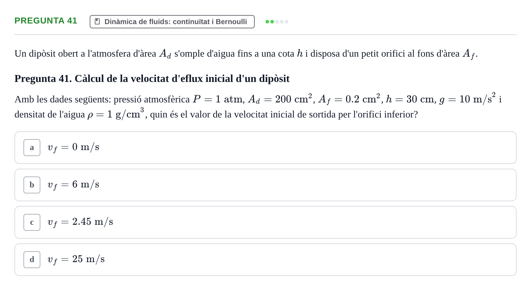 Enunciado: Pregunta 41 · Física I i II UAB 2014