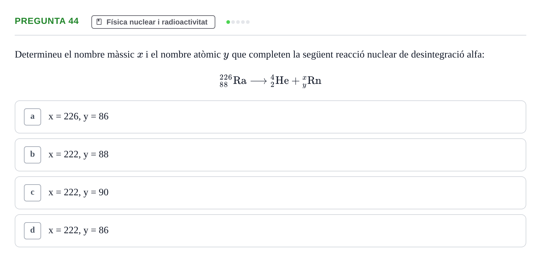 Enunciado: Pregunta 44 · Física I i II UAB 2014