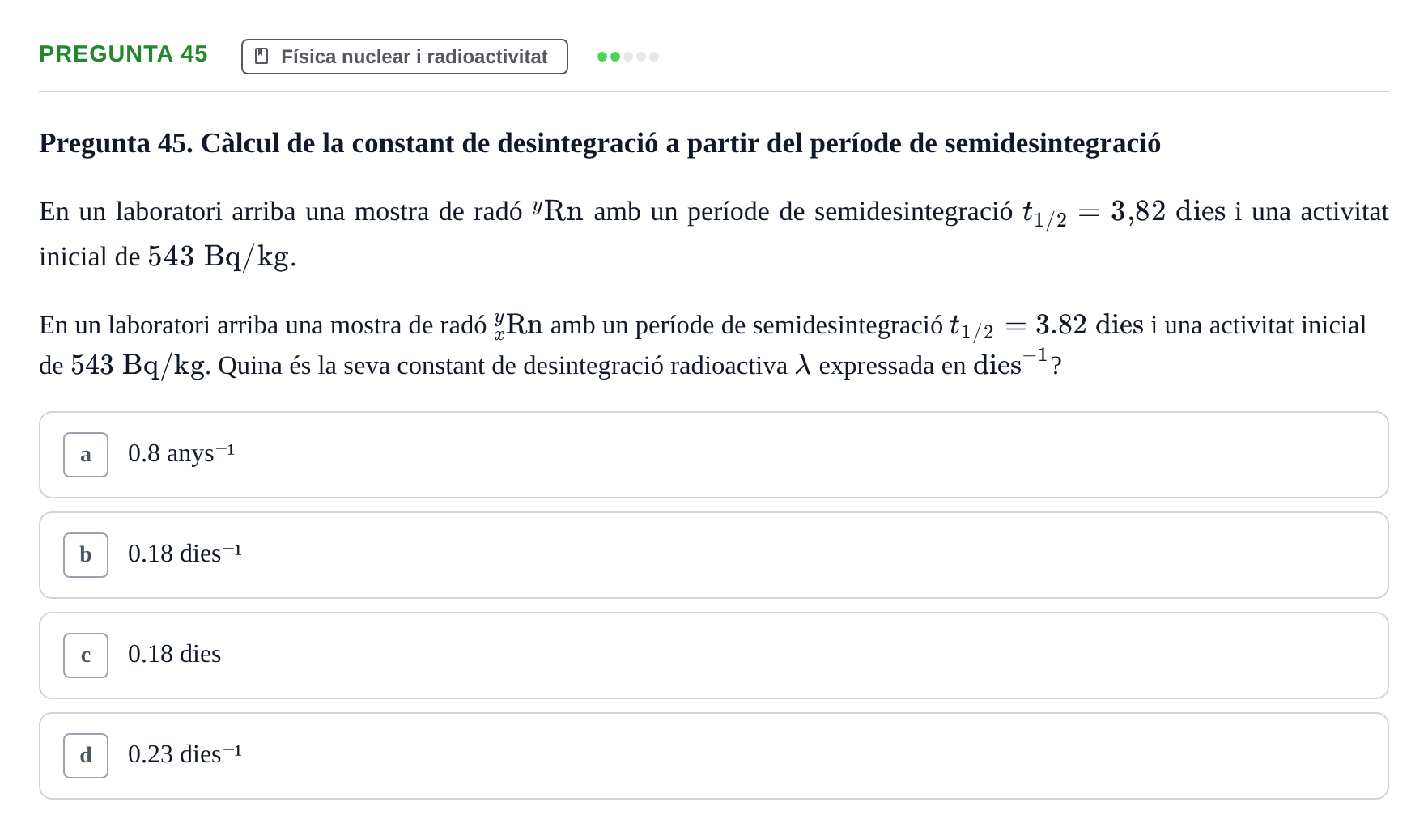 Enunciado: Pregunta 45 · Física I i II UAB 2014